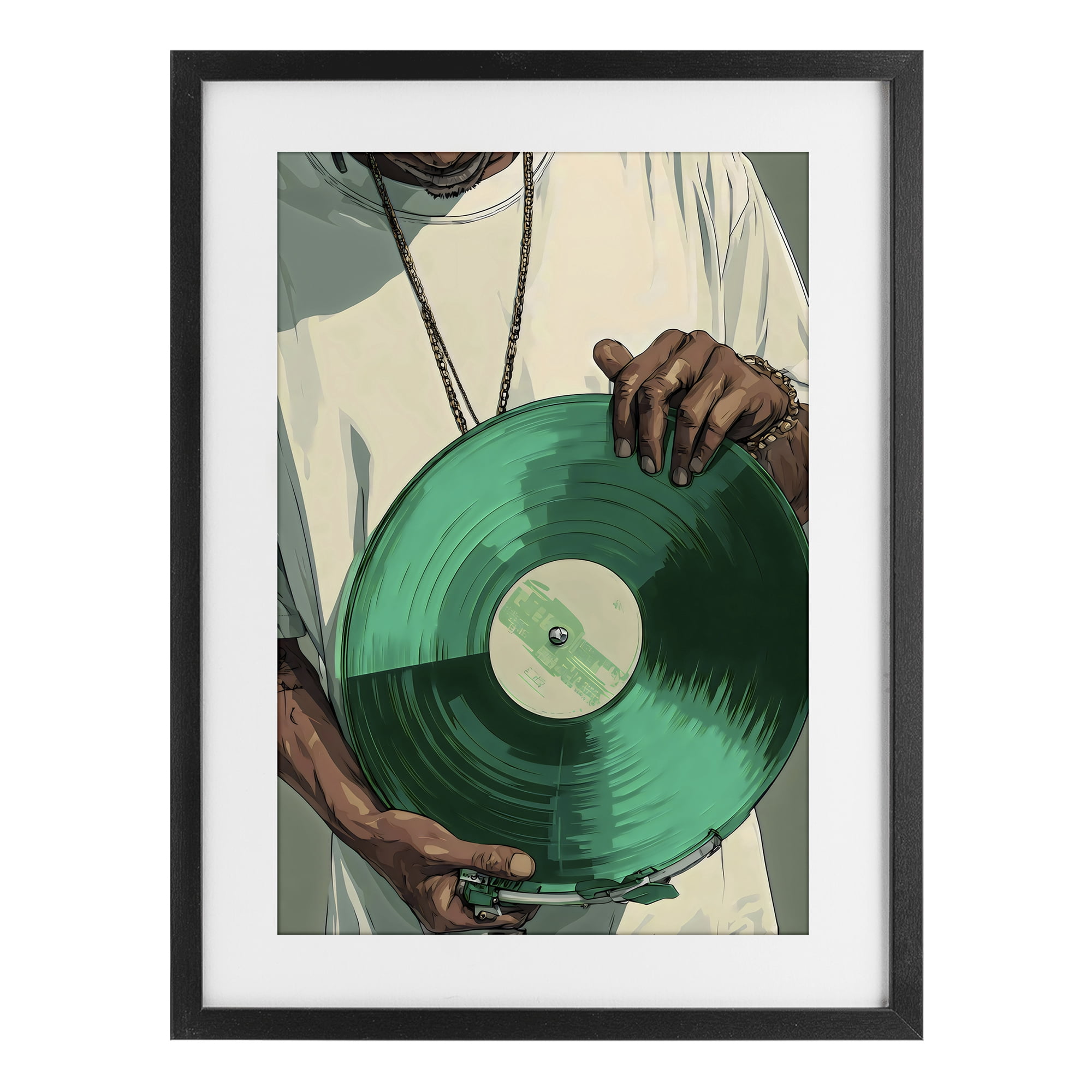Stupell Industries Green Vinyl Record Portrait Black Framed Print Under Glass, design by Franklyn Gregory