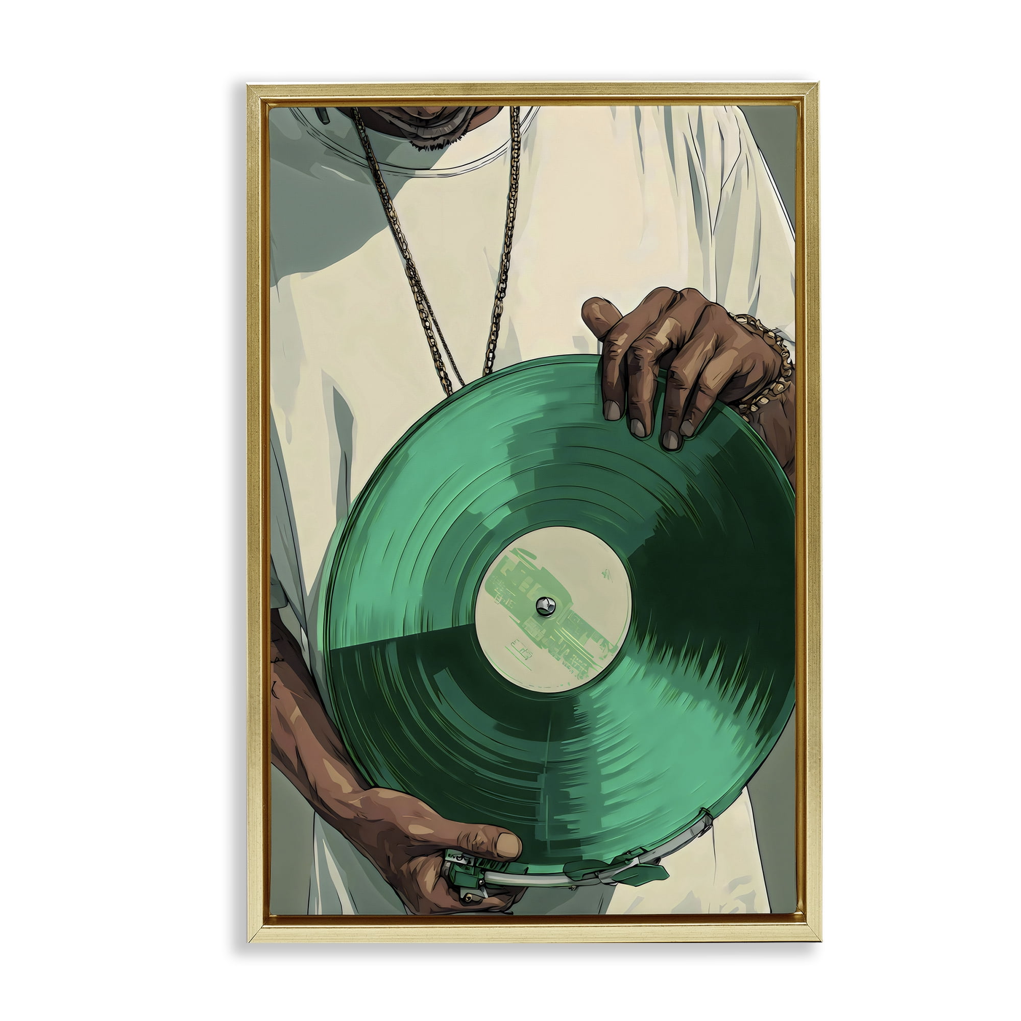 Stupell Industries Green Vinyl Record Portrait Gold Framed Floater Canvas Wall Art, design by Franklyn Gregory
