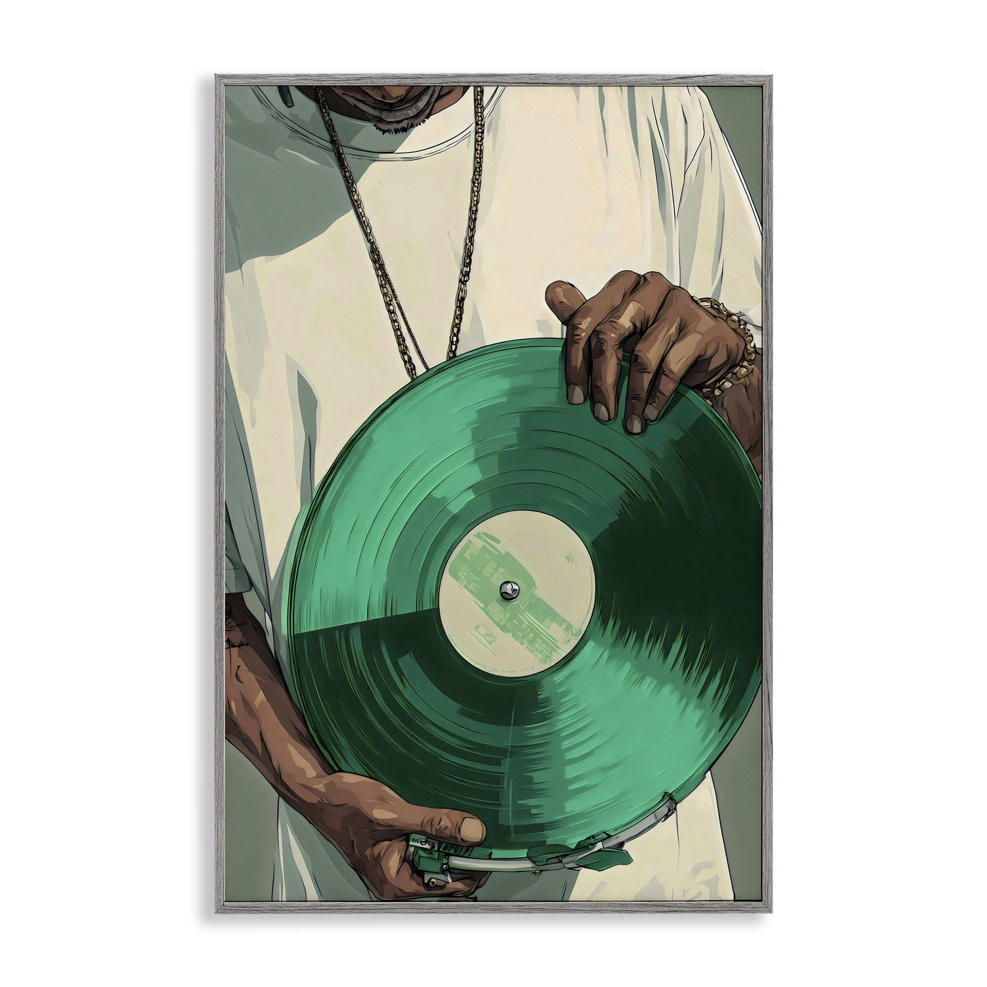 Stupell Industries Green Vinyl Record Portrait Gray Framed Giclee Art, design by Franklyn Gregory