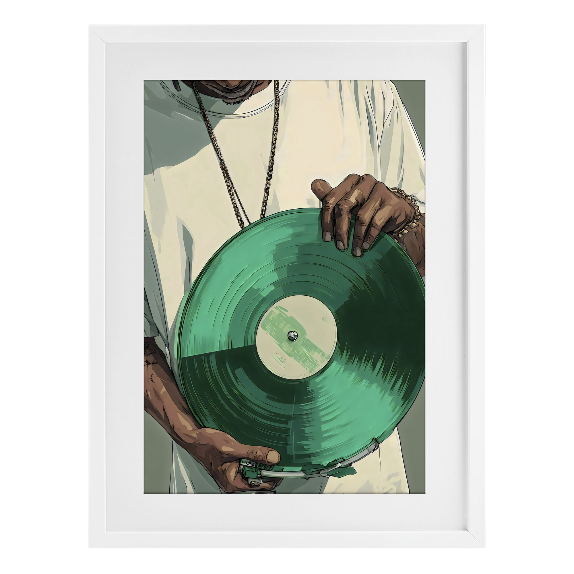 Stupell Industries Green Vinyl Record Portrait White Framed Print Under Glass, design by Franklyn Gregory
