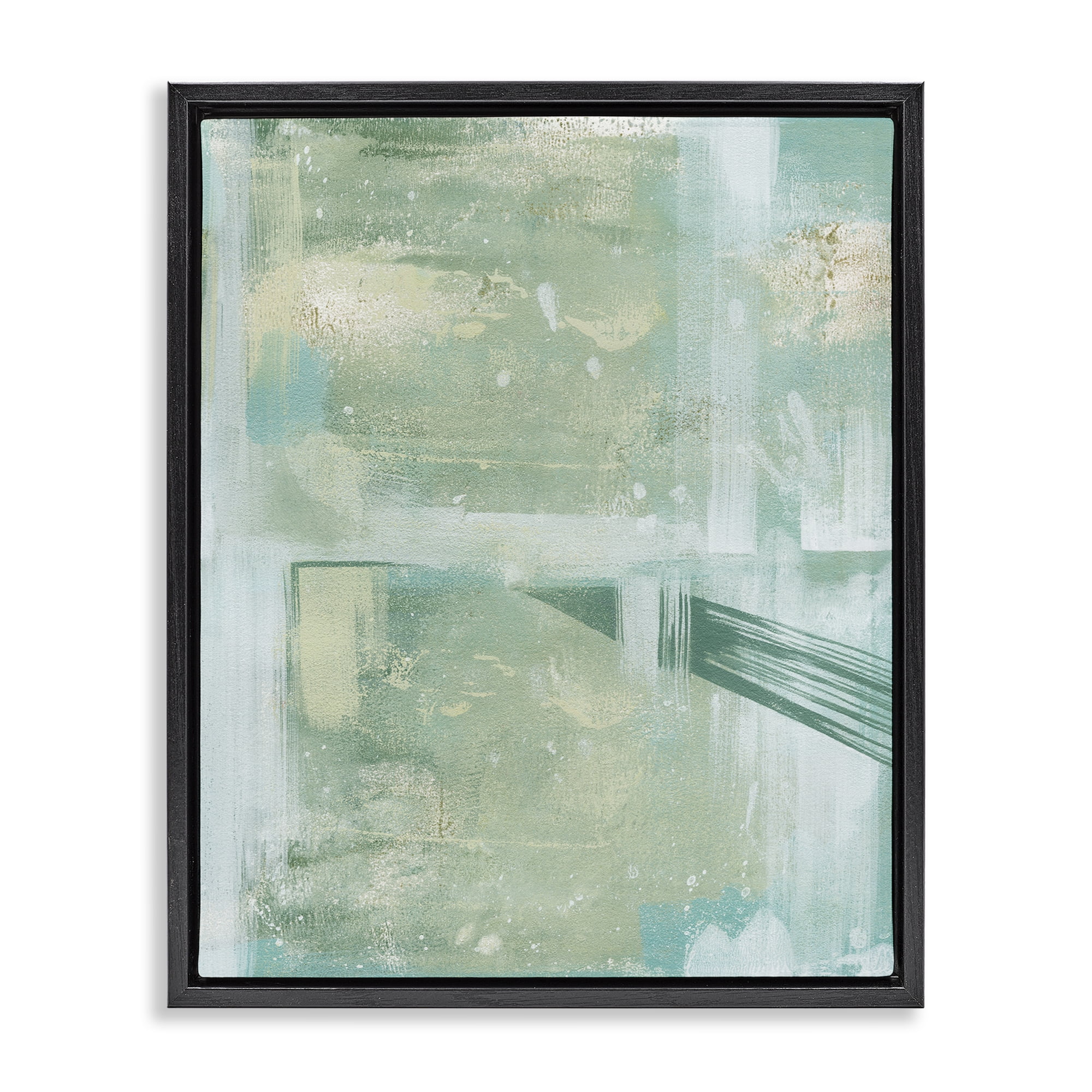 Stupell Industries Green Weathered Abstract Abstract Painting Black Floater Framed Canvas Art Print Wall Art, 25 x 31