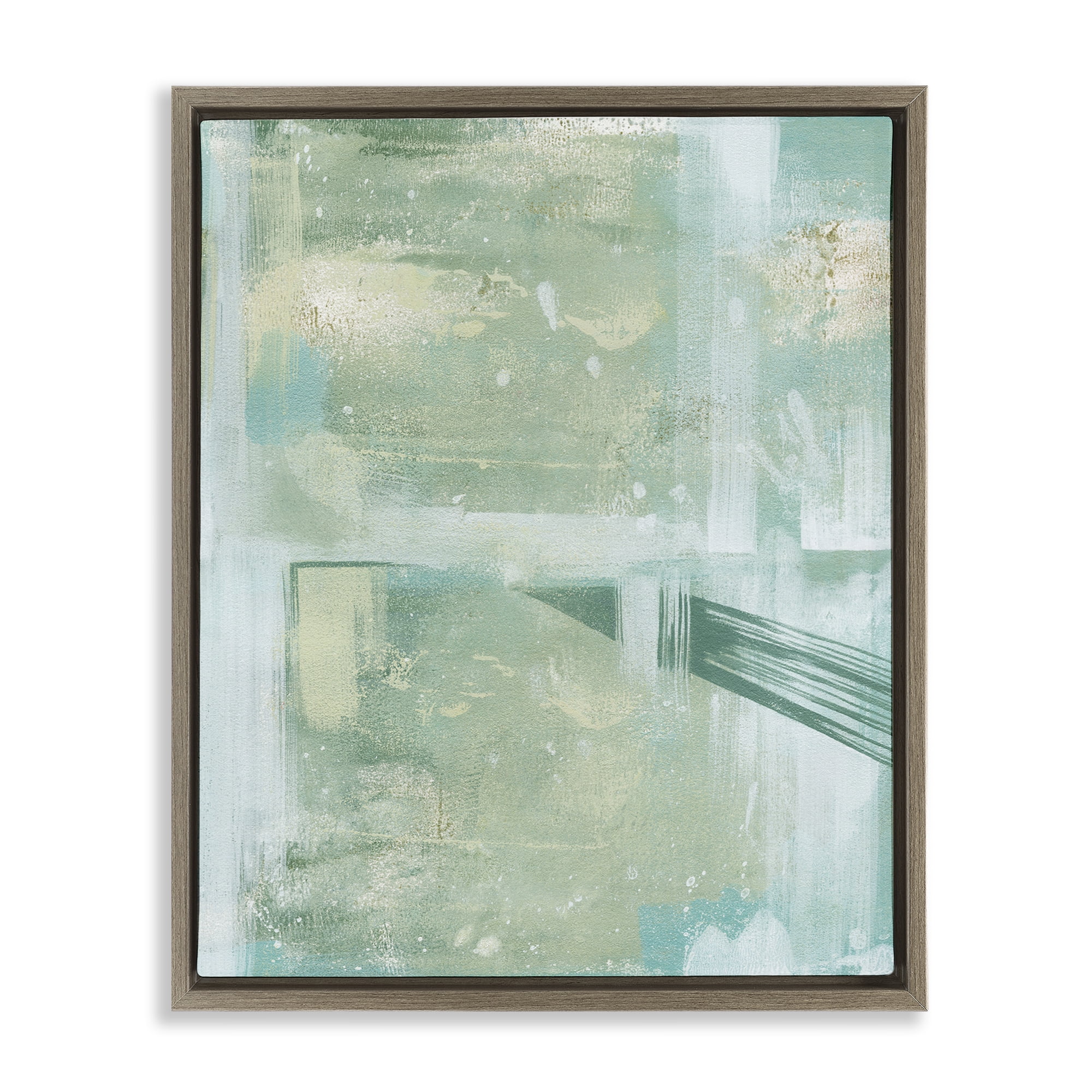 Stupell Industries Green Weathered Abstract Abstract Painting Brown Floater Framed Canvas Art Print Wall Art, 25 x 31
