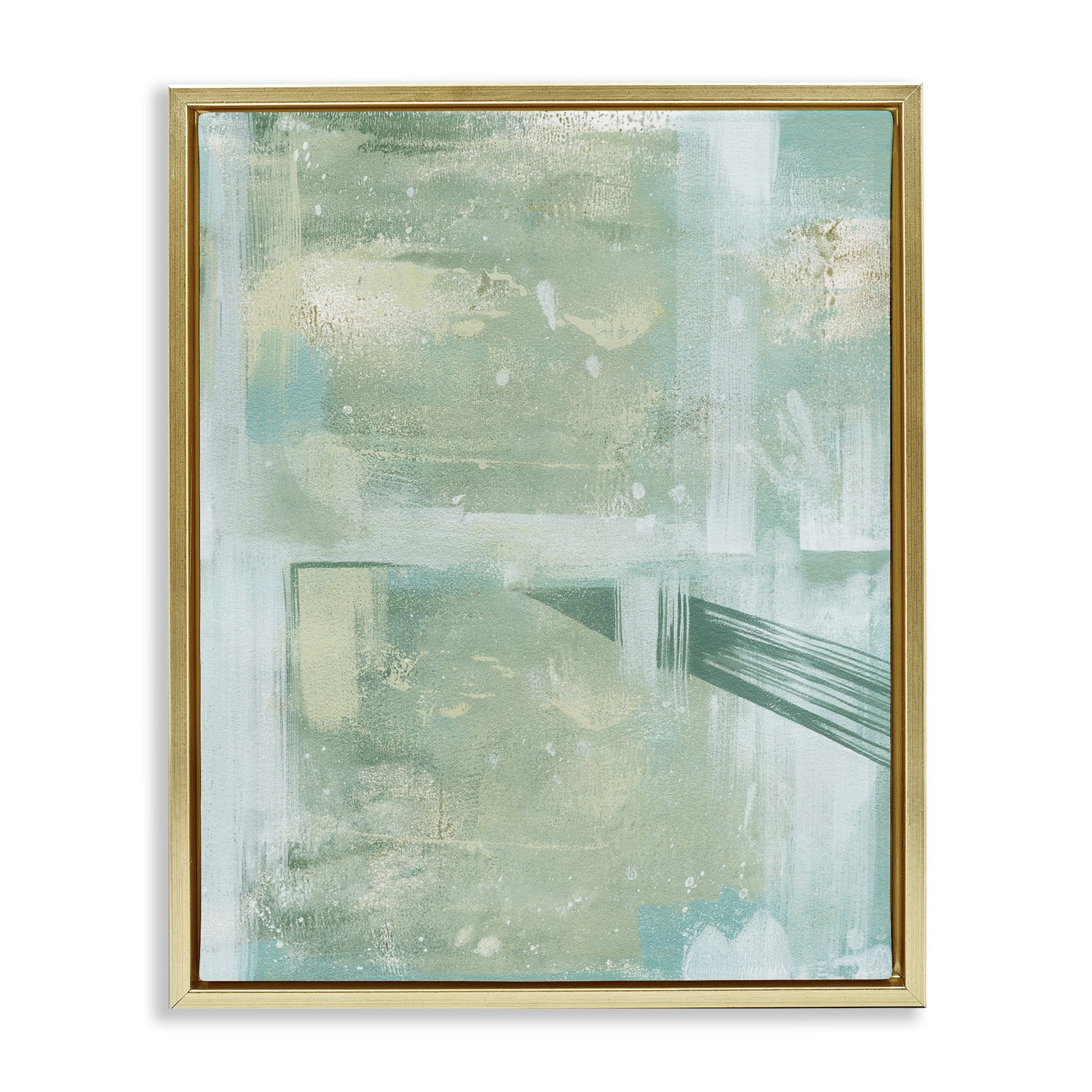Stupell Industries Green Weathered Abstract Abstract Painting Gold Floater Framed Canvas Art Print Wall Art, 17 x 21