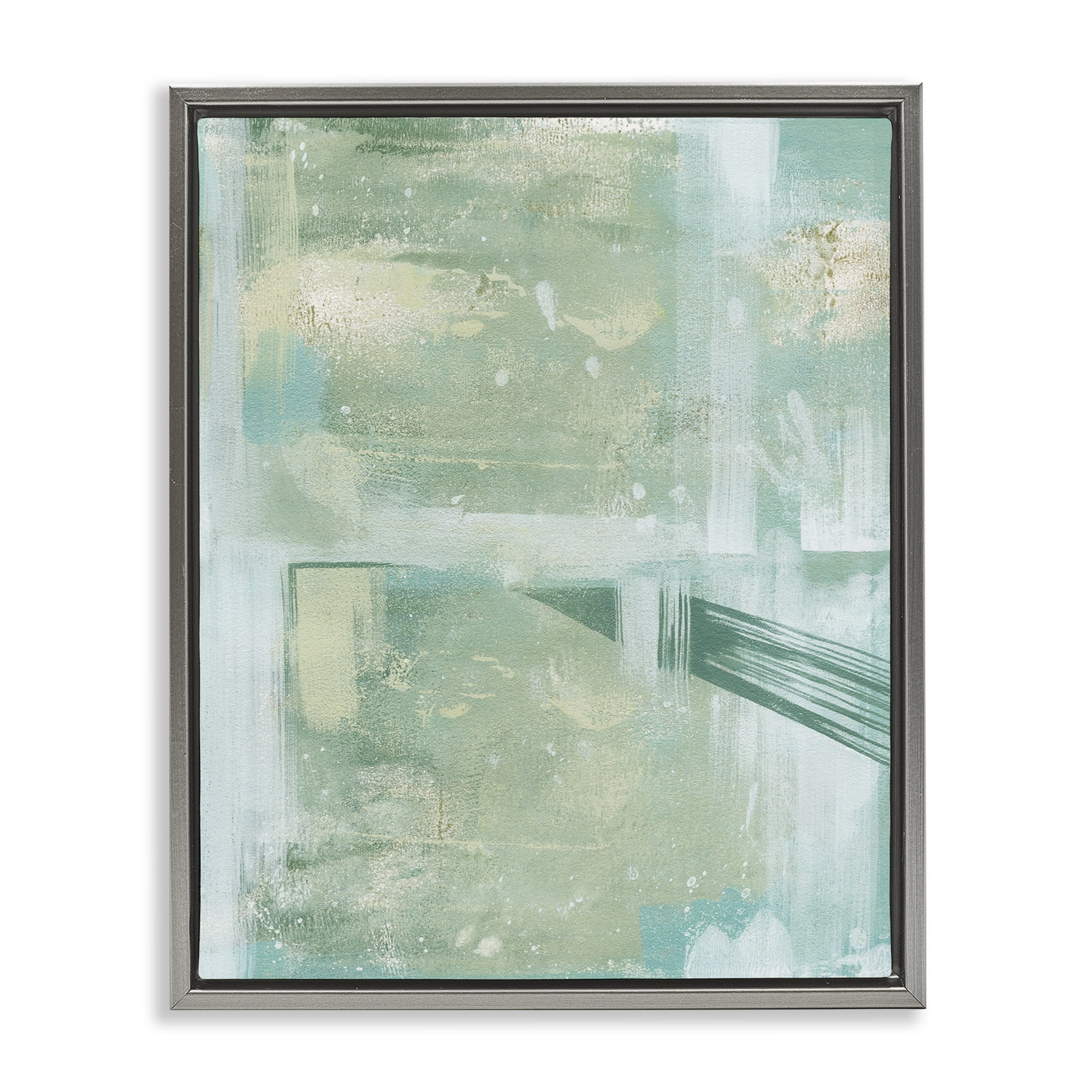 Stupell Industries Green Weathered Abstract Abstract Painting Gray Floater Framed Canvas Art Print Wall Art, 17 x 21