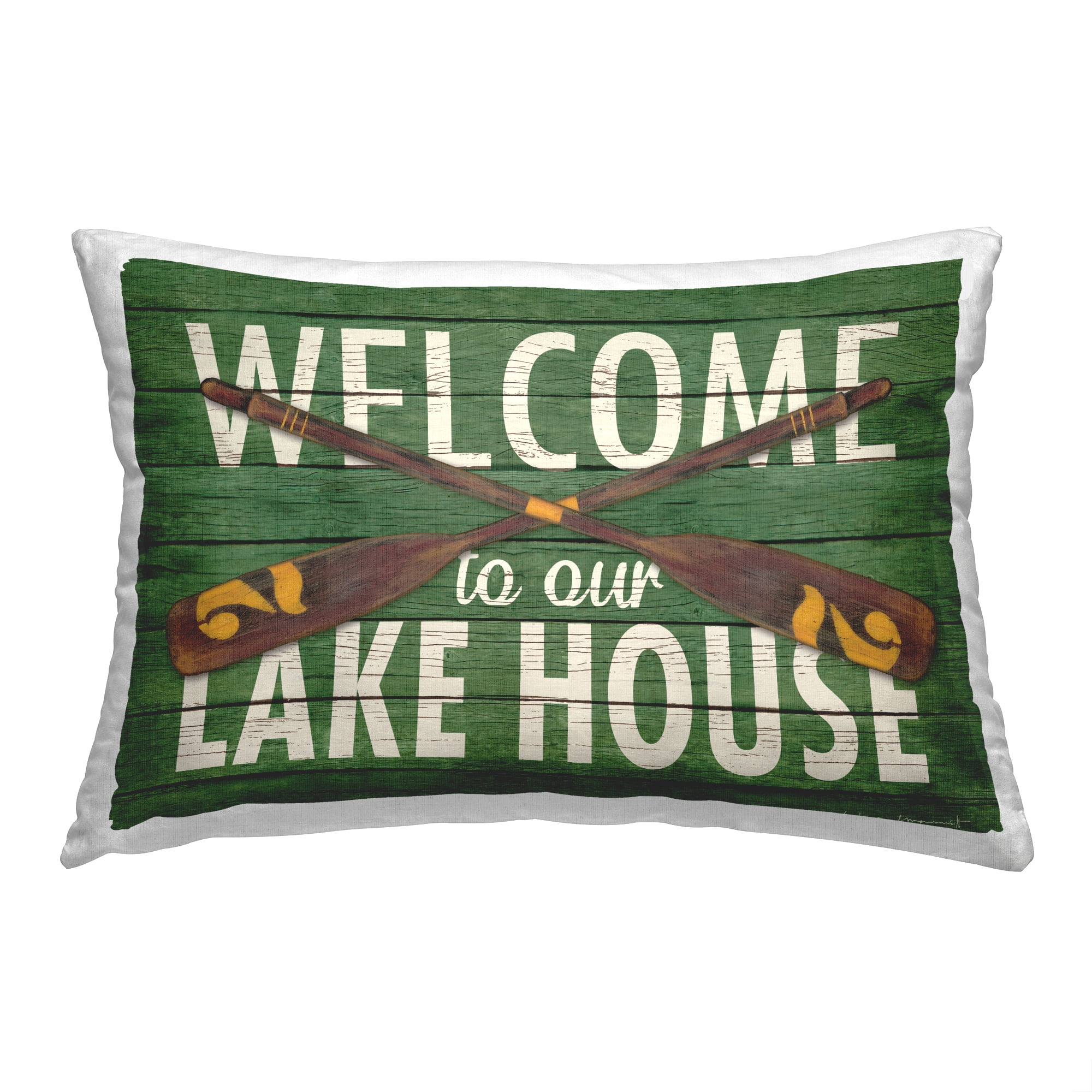 Stupell Industries Green Welcome Lake House Decorative Printed Throw Pillow, 14 x 20