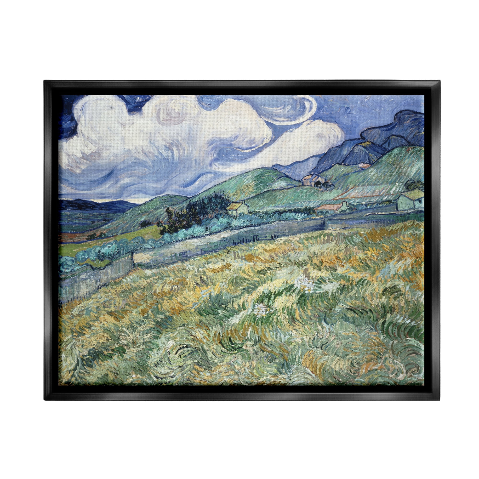 Stupell Industries Green Wheat Field Van Gogh Landscape Painting Black Floater Framed Canvas Art Print Wall Art, 31 x 25