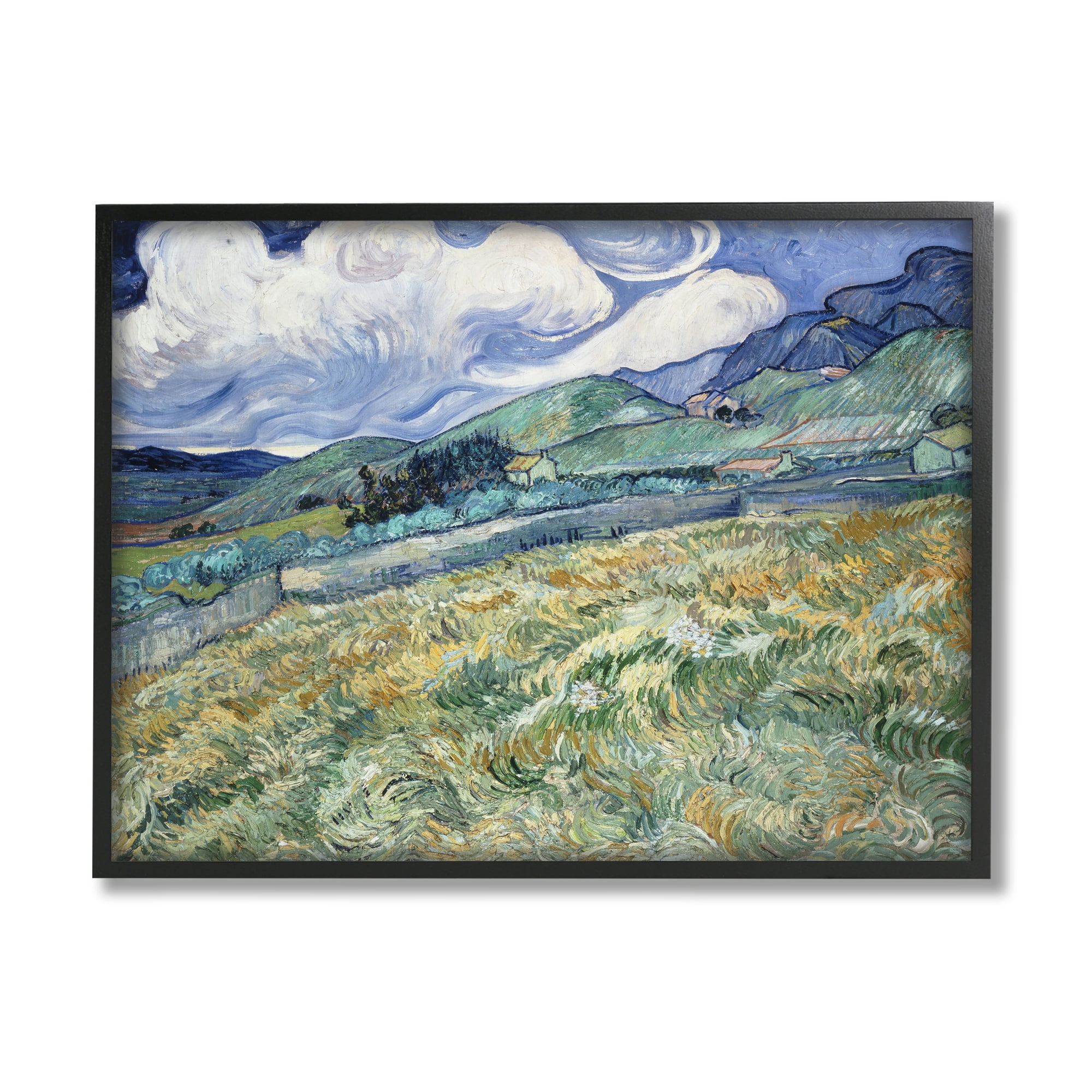 Stupell Industries Green Wheat Field Van Gogh Landscape Painting Black Framed Art Print Wall Art, 20 x 16