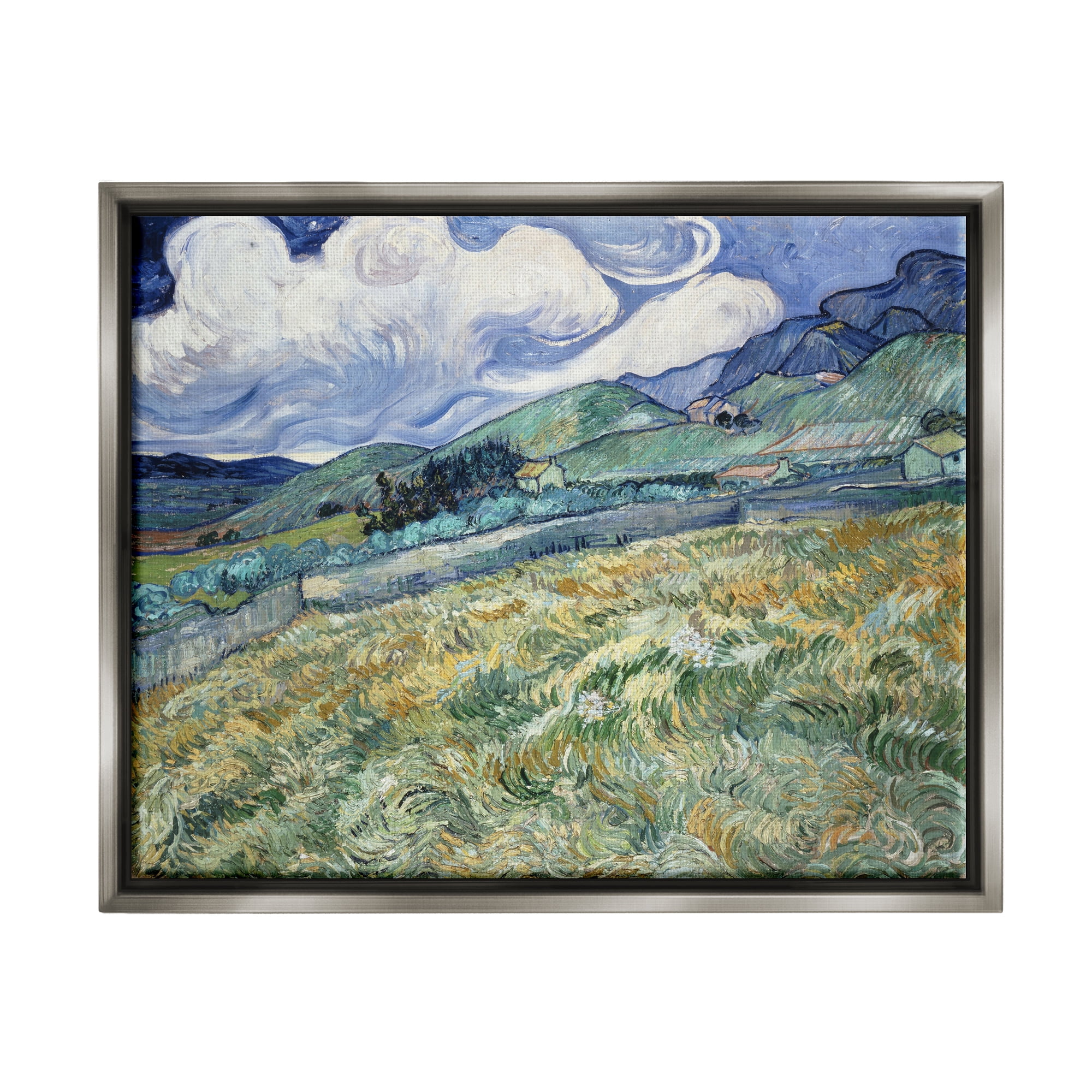Stupell Industries Green Wheat Field Van Gogh Landscape Painting Gray Floater Framed Canvas Art Print Wall Art, 21 x 17