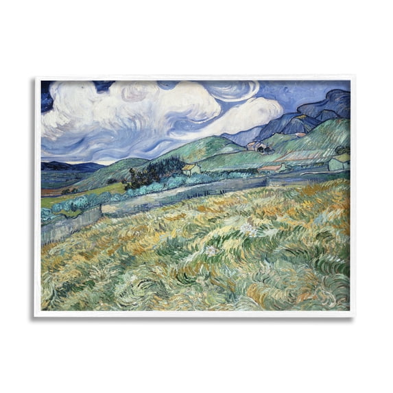 Stupell Industries Green Wheat Field Van Gogh Landscape Painting White Framed Art Print Wall Art, 20 x 16