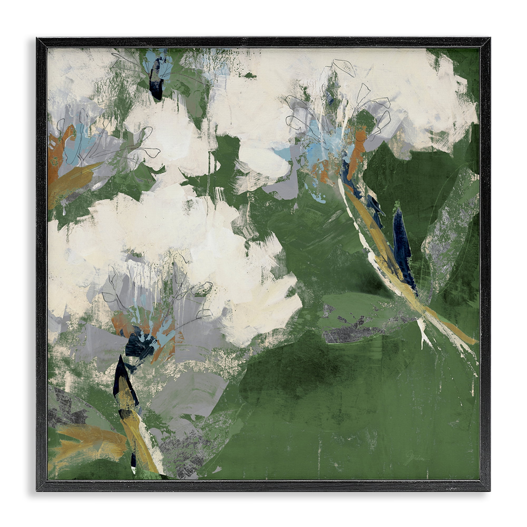 Stupell Industries Green & White Botanicals Plants & Flowers Painting Black Framed Art Print Wall Art, 24 x 24