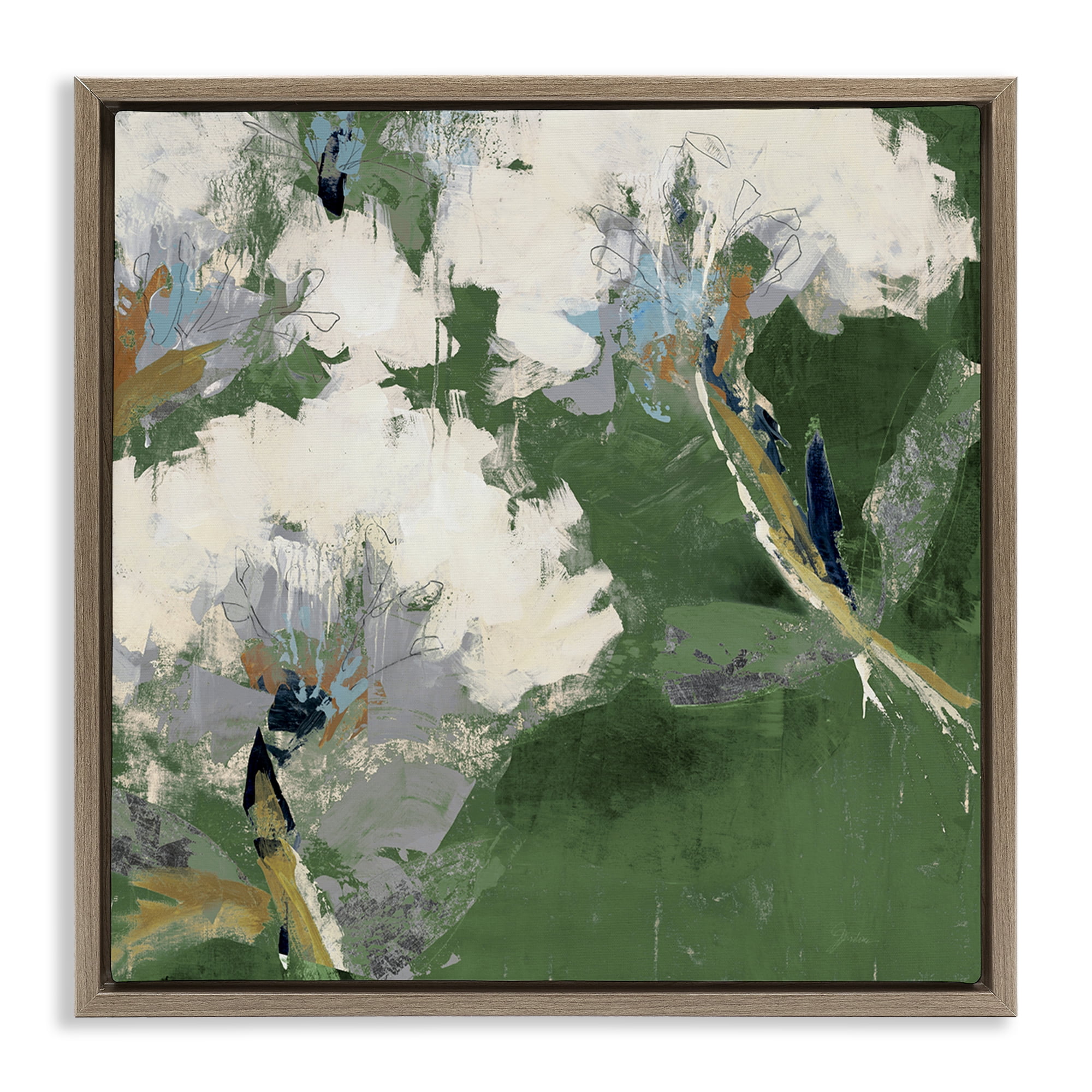 Stupell Industries Green & White Botanicals Plants & Flowers Painting Brown Floater Framed Canvas Art Print Wall Art, 25 x 25