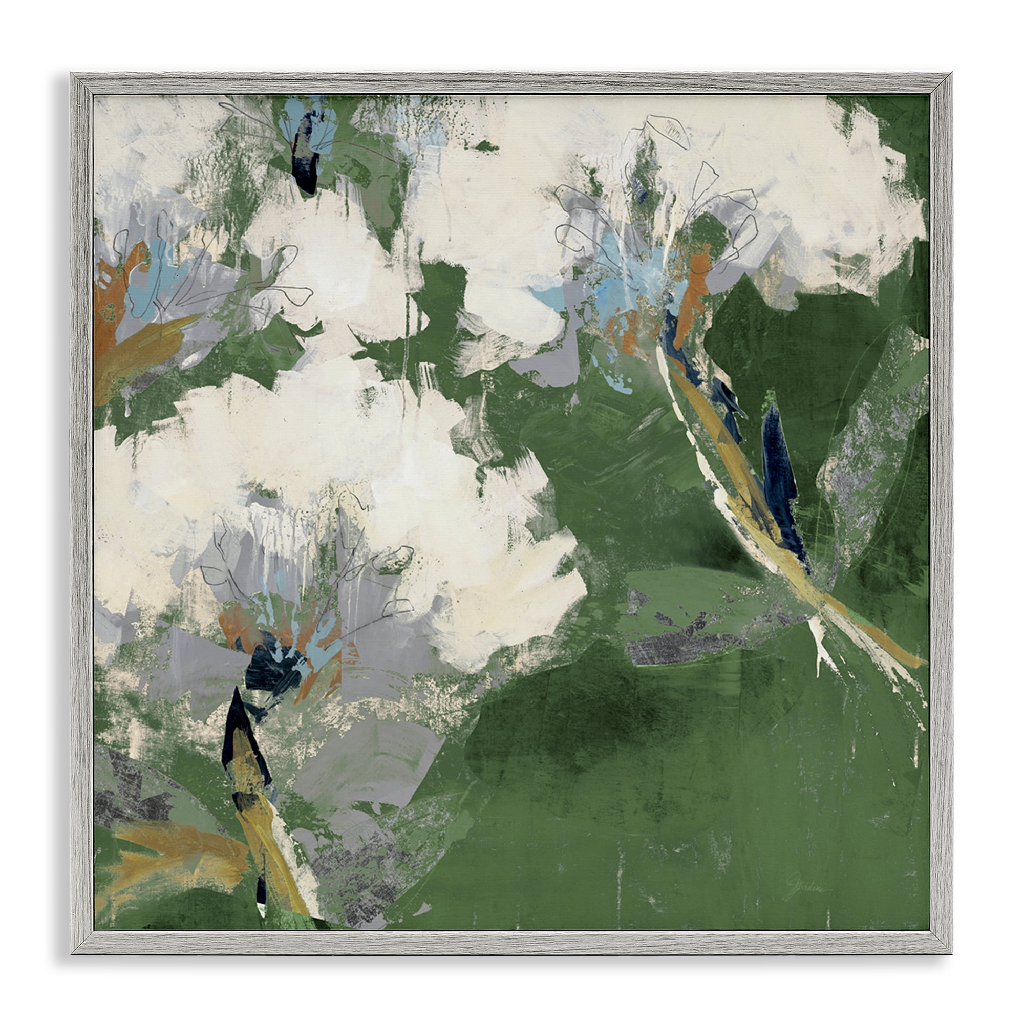 Stupell Industries Green & White Botanicals Plants & Flowers Painting Gray Framed Art Print Wall Art, 17 x 17