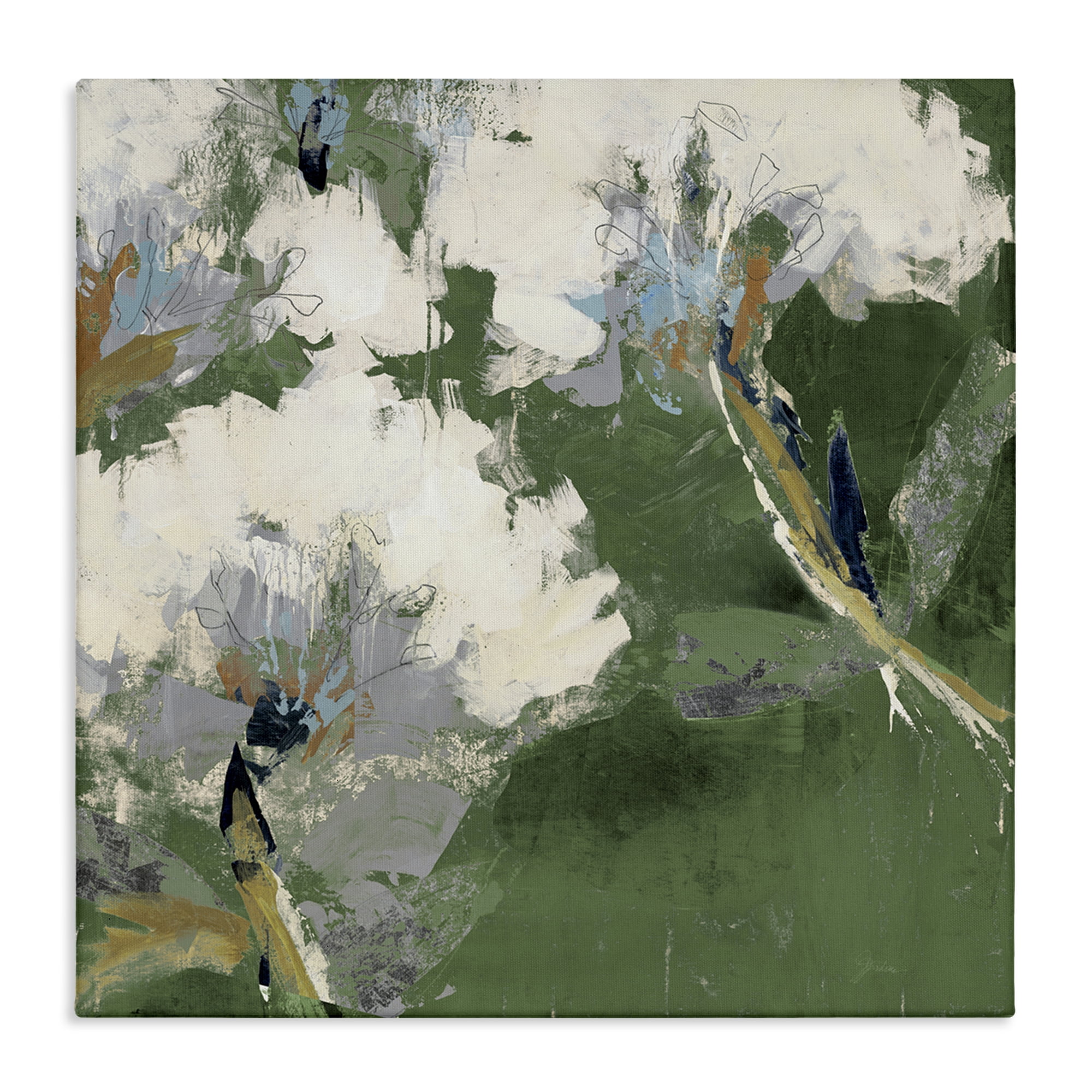 Stupell Industries Green & White Botanicals Plants & Flowers Painting Wrapped Canvas Art Print Wall Art, 24 x 24