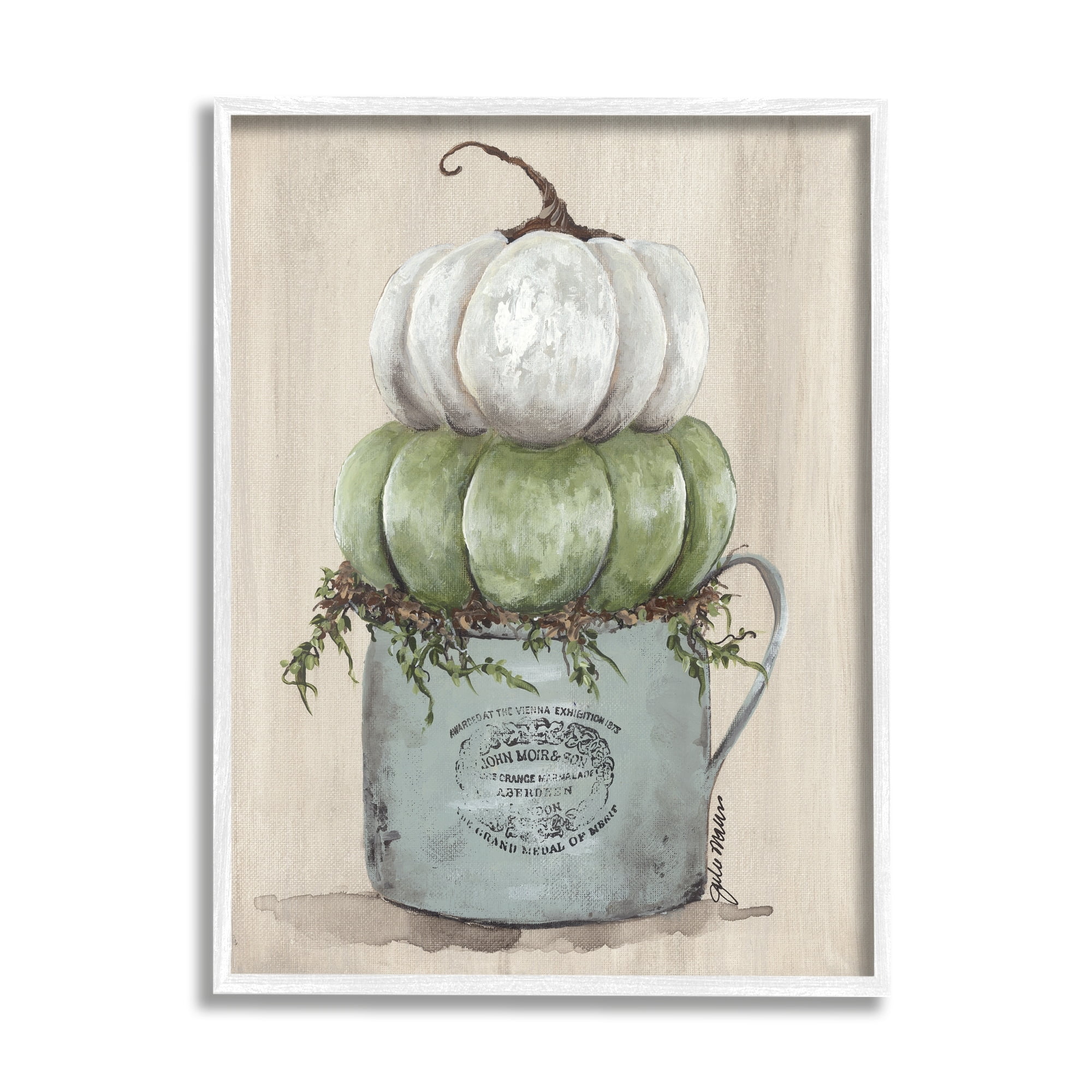 Stupell Industries Green White Harvest Pumpkins Country Jar Planter Framed Wall Art, 16 x 20, Design by Julie Norkus