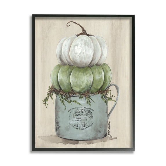 Stupell Industries Green White Harvest Pumpkins Country Jar Planter Framed Wall Art, 16 x 20, Design by Julie Norkus