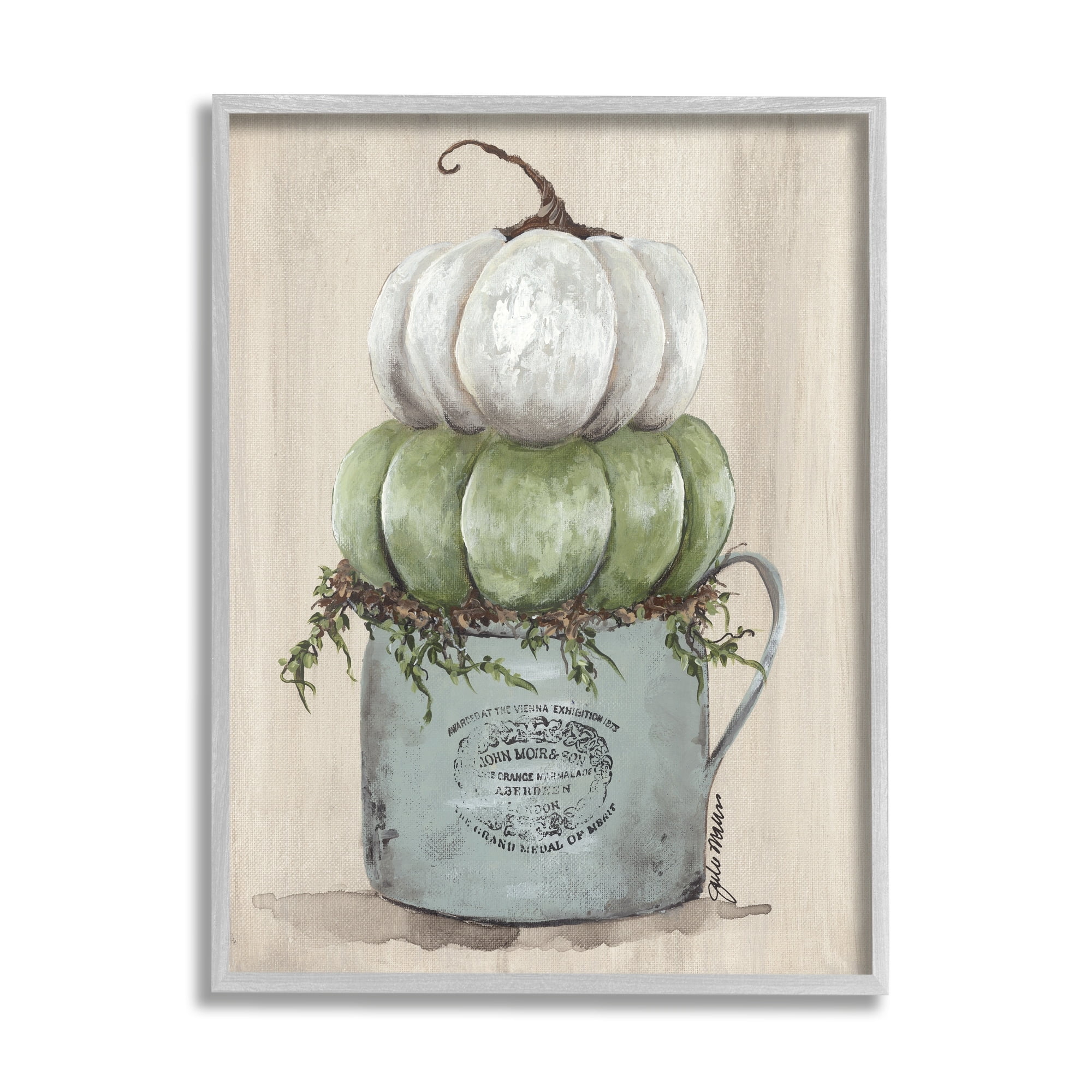 Stupell Industries Green White Harvest Pumpkins Country Jar Planter Framed Wall Art, 24 x 30, Design by Julie Norkus