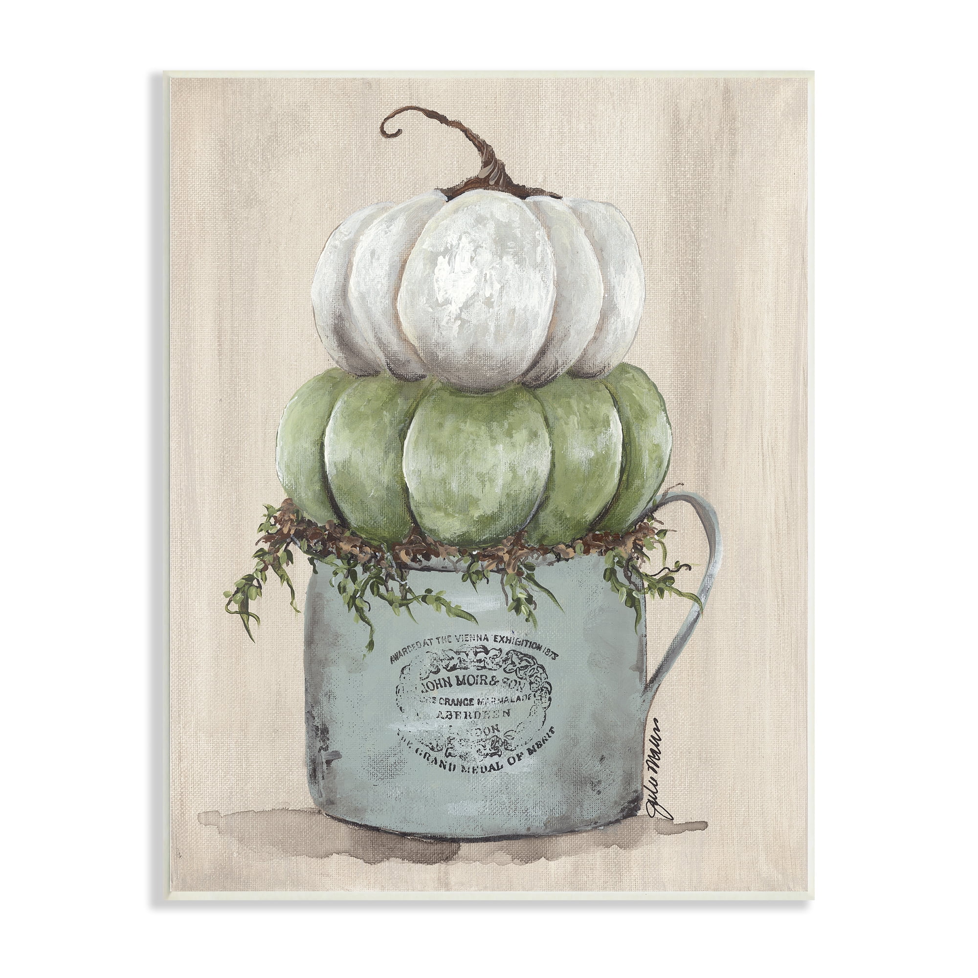 Stupell Industries Green White Harvest Pumpkins Country Jar Planter Wood Wall Art, 13 x 19, Design by Julie Norkus