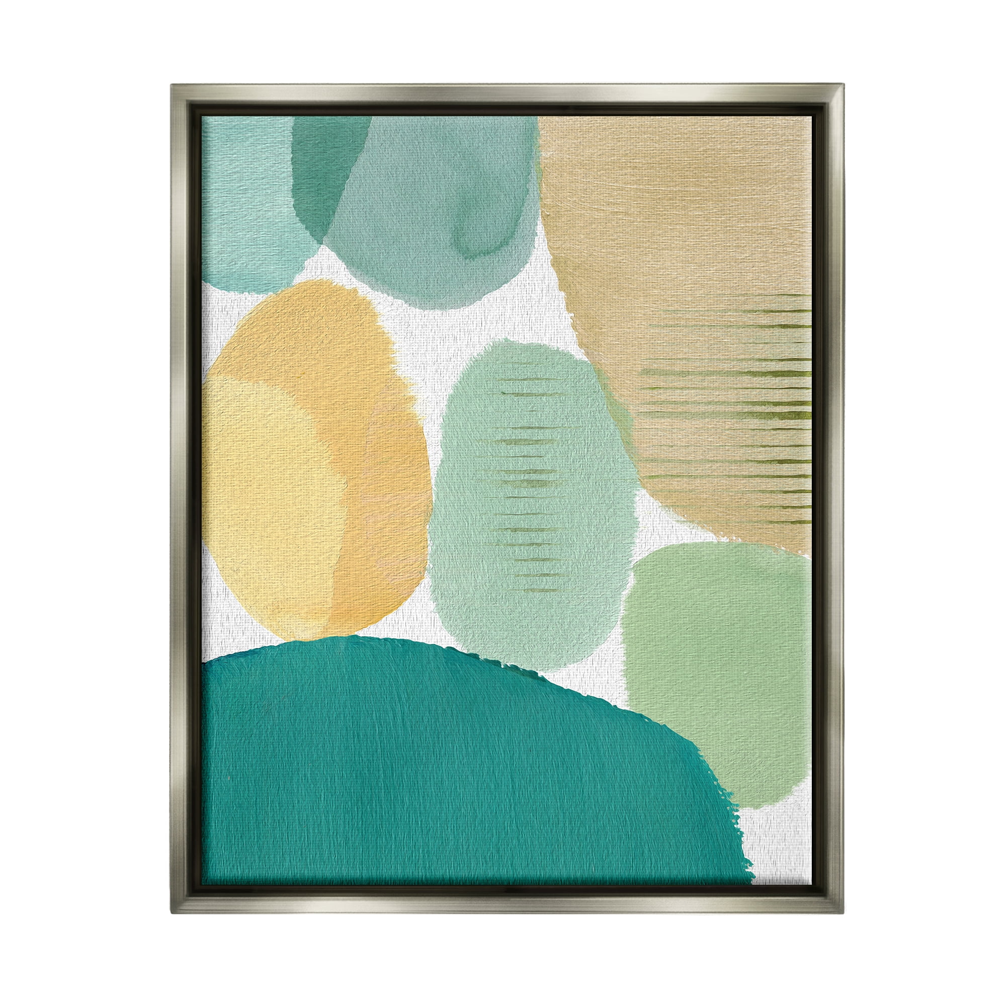 Stupell Industries Green & Yellow Circles Abstract Painting Gray Floater Framed Canvas Art Print Wall Art, 17 x 21
