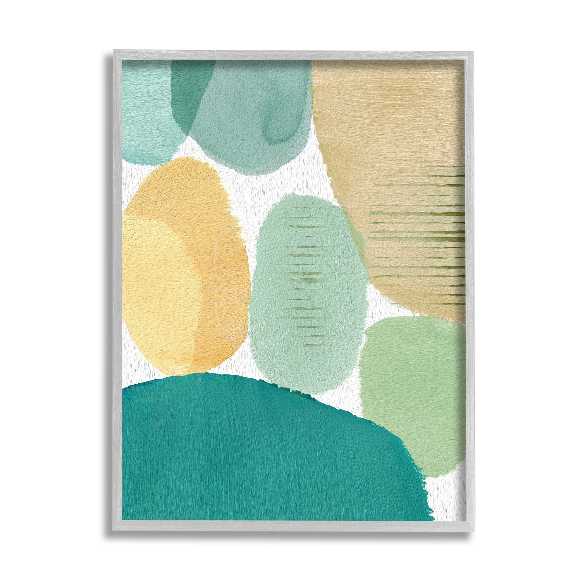 Stupell Industries Green & Yellow Circles Abstract Painting Gray Framed Art Print Wall Art, 24 x 30
