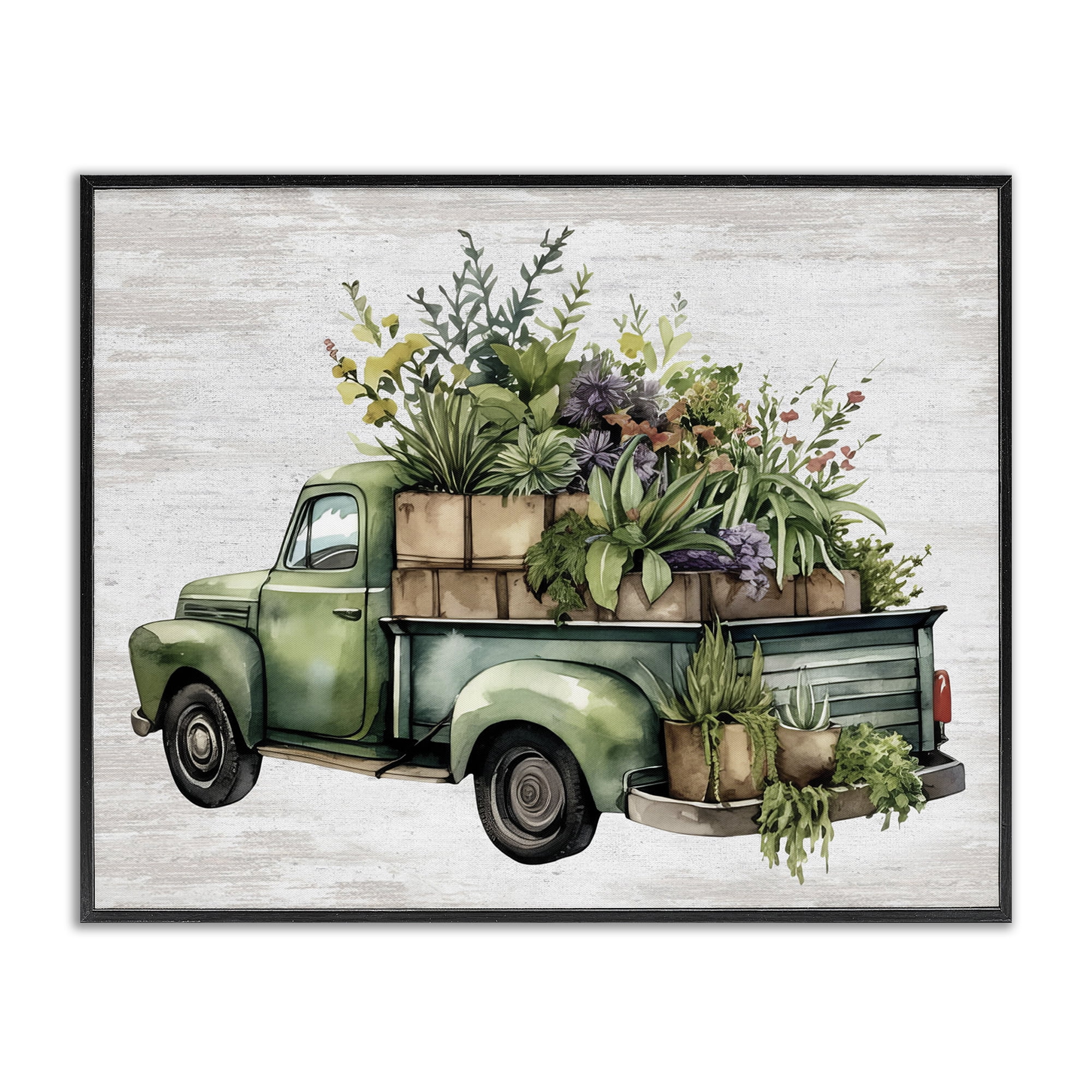Stupell Industries Greenery Filled Truck Transportation Painting Black Framed Art Print Wall Art, 14 x 11