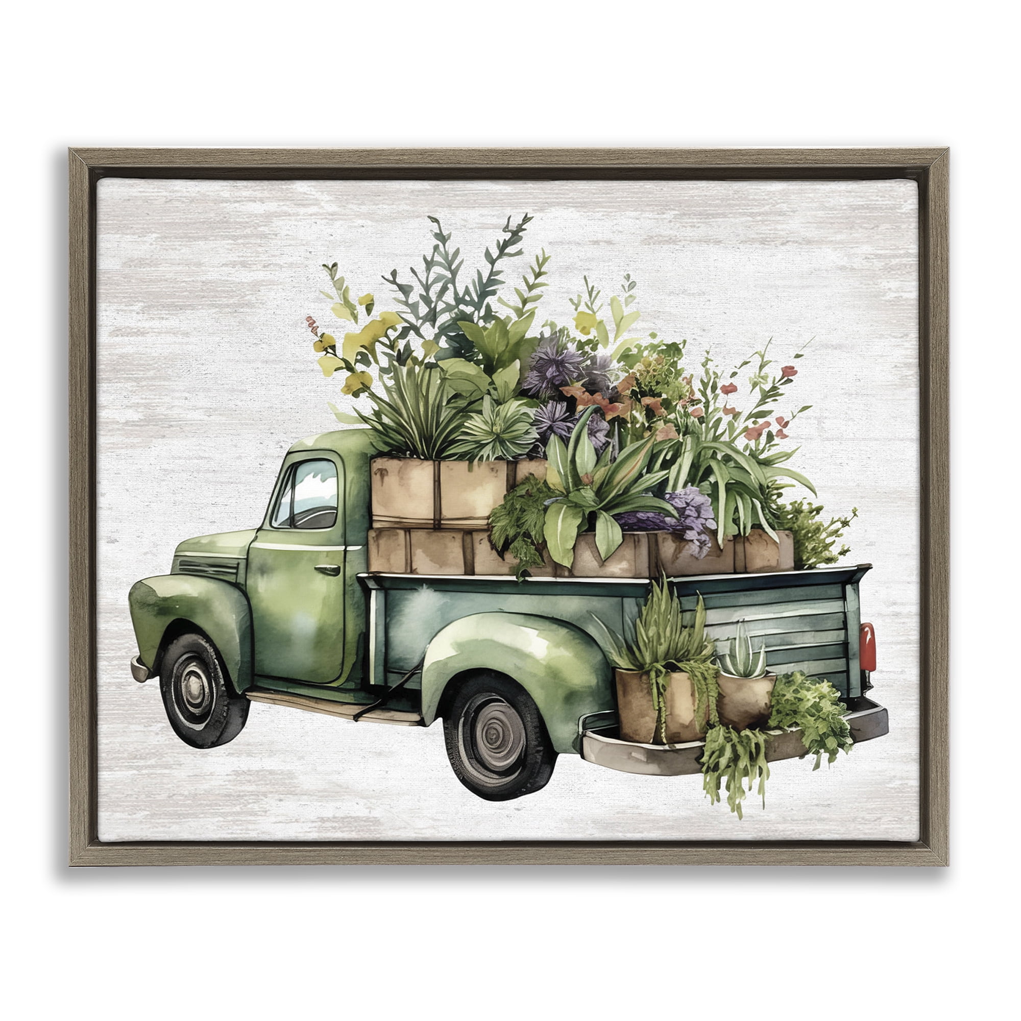 Stupell Industries Greenery Filled Truck Transportation Painting Brown Floater Framed Canvas Art Print Wall Art, 31 x 25