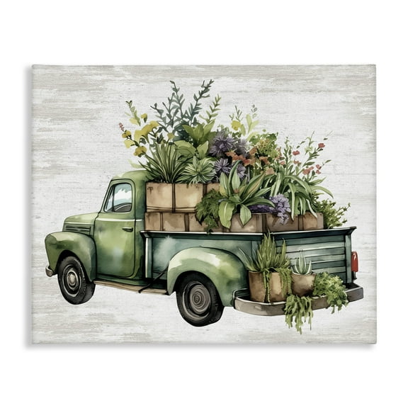 Stupell Industries Greenery Filled Truck Transportation Painting Gallery Wrapped Canvas Art Print Wall Art, 20 x 16