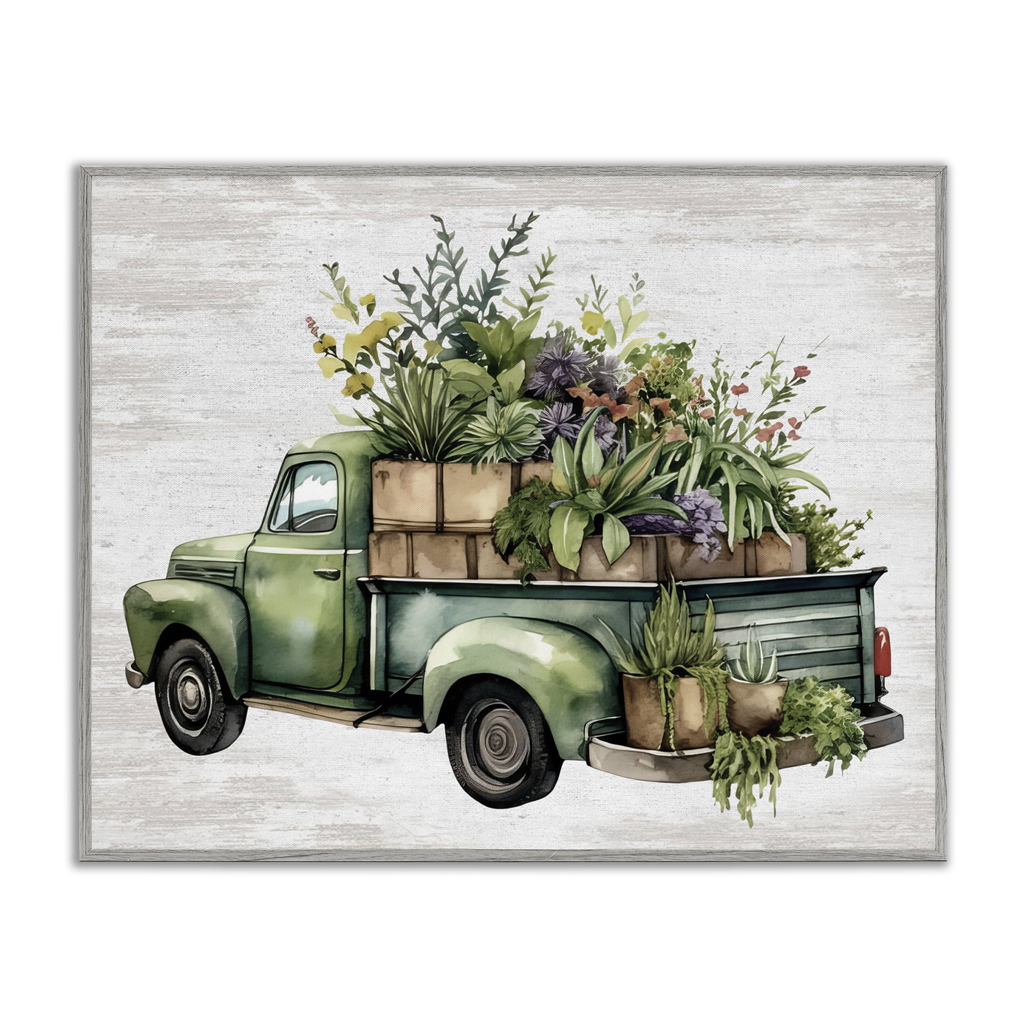 Stupell Industries Greenery Filled Truck Transportation Painting Gray Framed Art Print Wall Art, 30 x 24