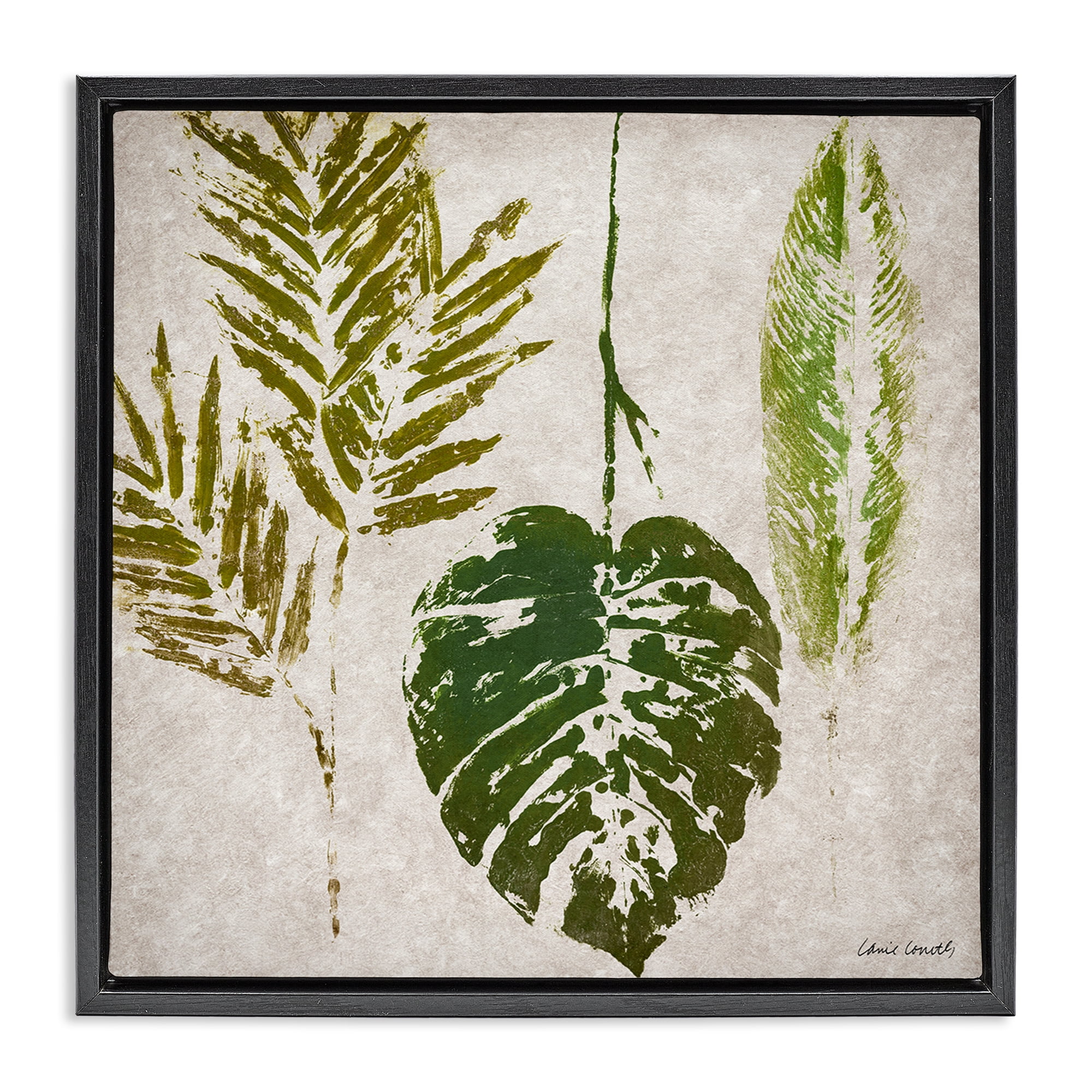 Stupell Industries Greenery Leaf Impressions Botanical & Floral Painting Black Floater Framed Canvas Art Print Wall Art, 18 x 18