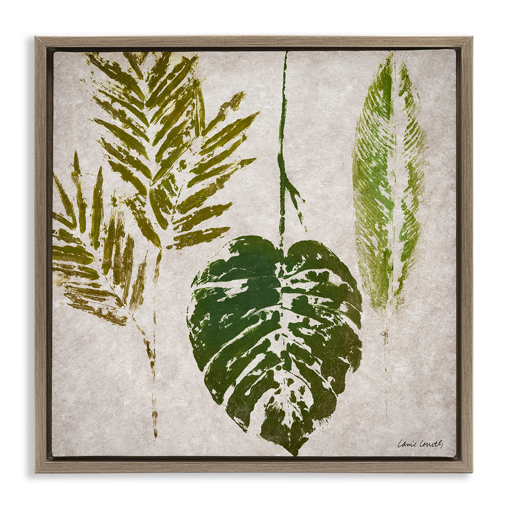 Stupell Industries Greenery Leaf Impressions Botanical & Floral Painting Brown Floater Framed Canvas Art Print Wall Art, 18 x 18