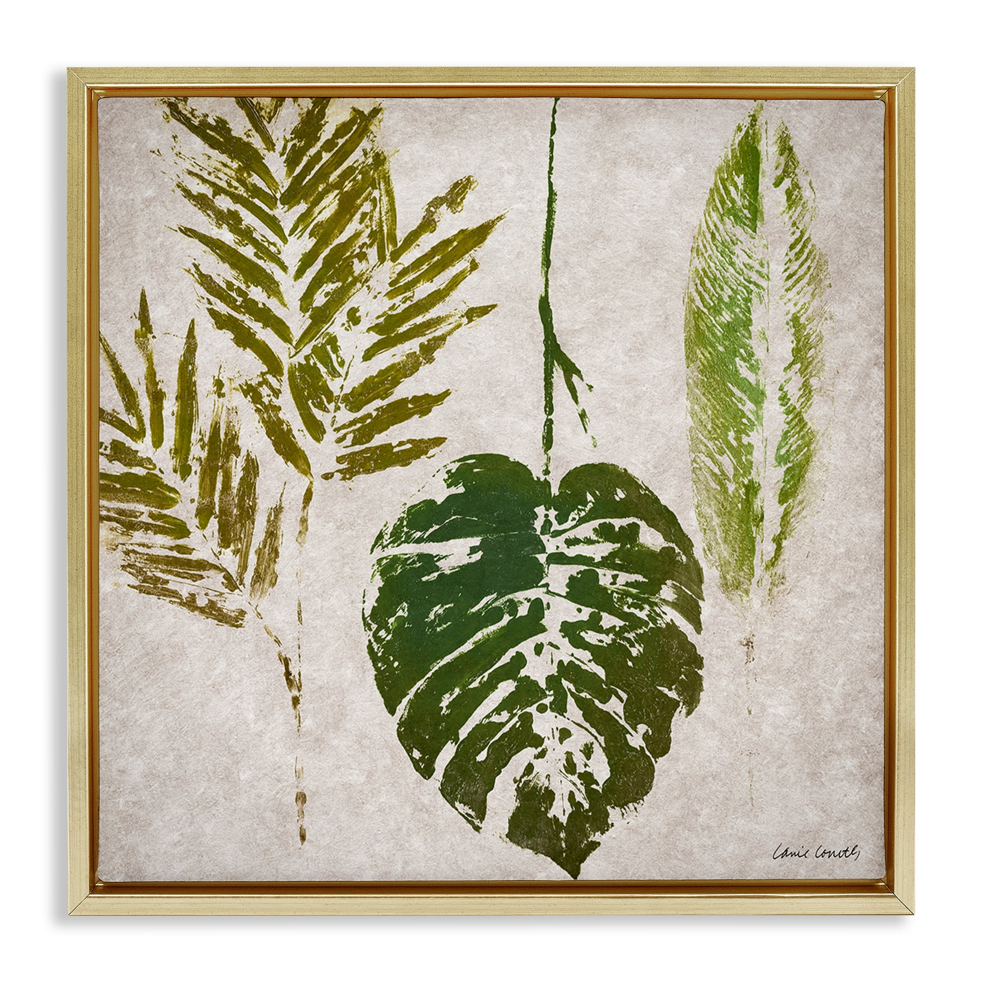 Stupell Industries Greenery Leaf Impressions Botanical & Floral Painting Gold Floater Framed Canvas Art Print Wall Art, 25 x 25