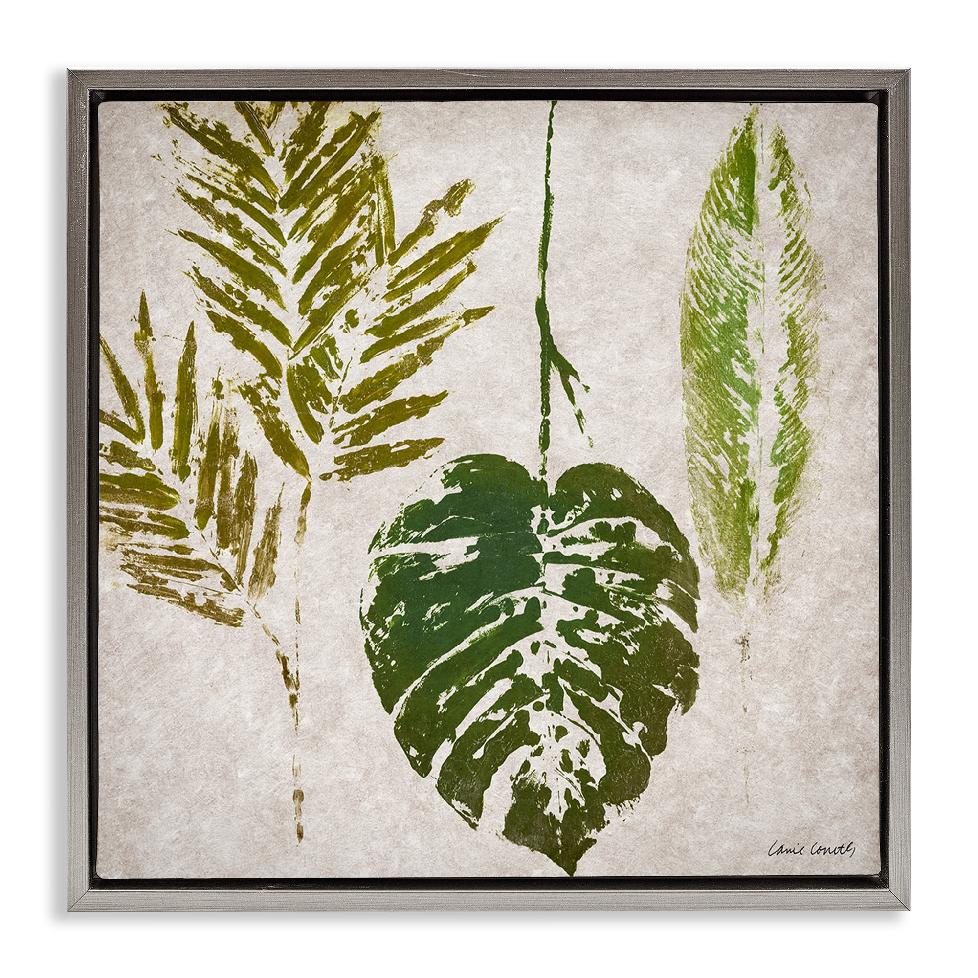 Stupell Industries Greenery Leaf Impressions Botanical & Floral Painting Gray Floater Framed Canvas Art Print Wall Art, 18 x 18