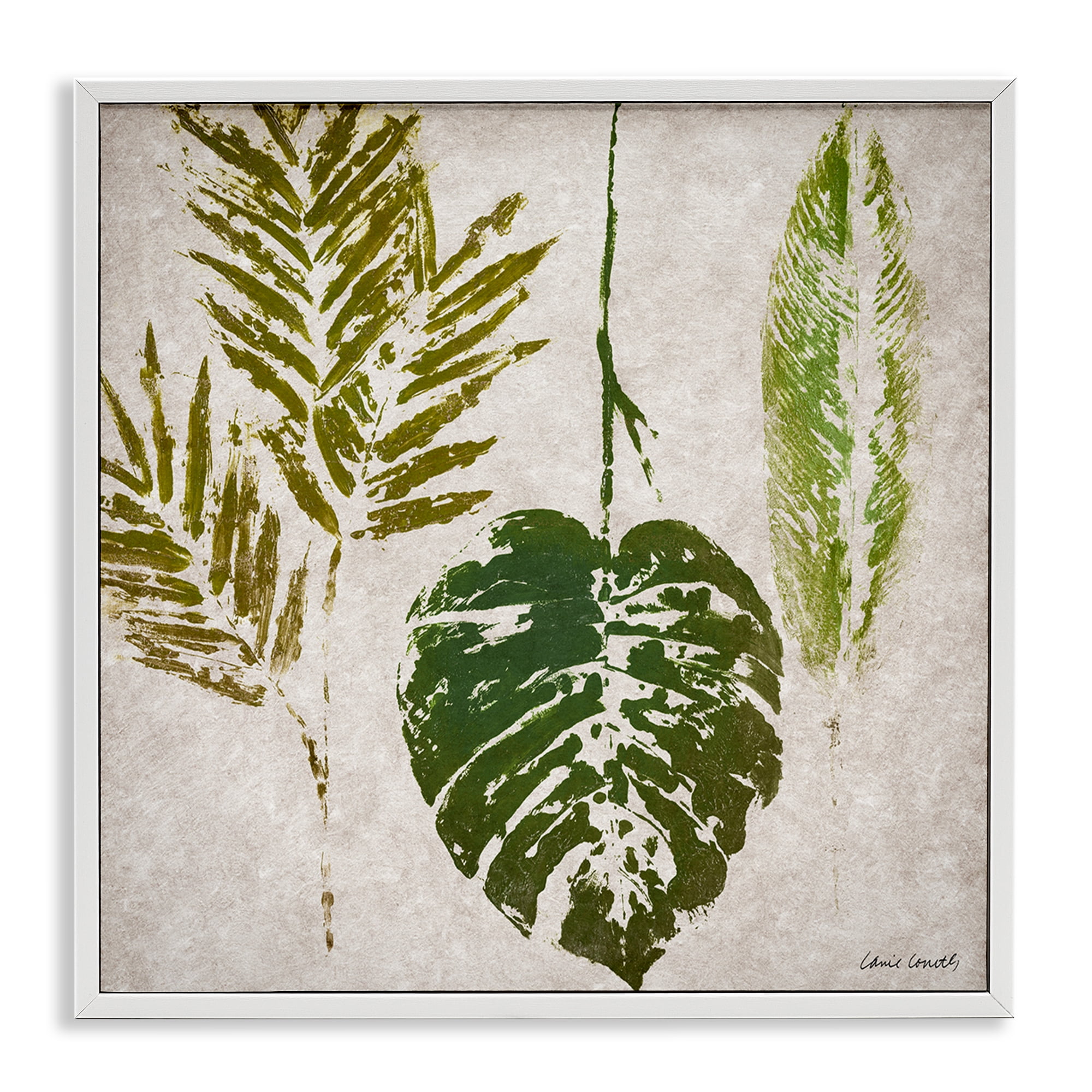 White Framed Botanical Green Leaf Print Wall Art, 12 x 12