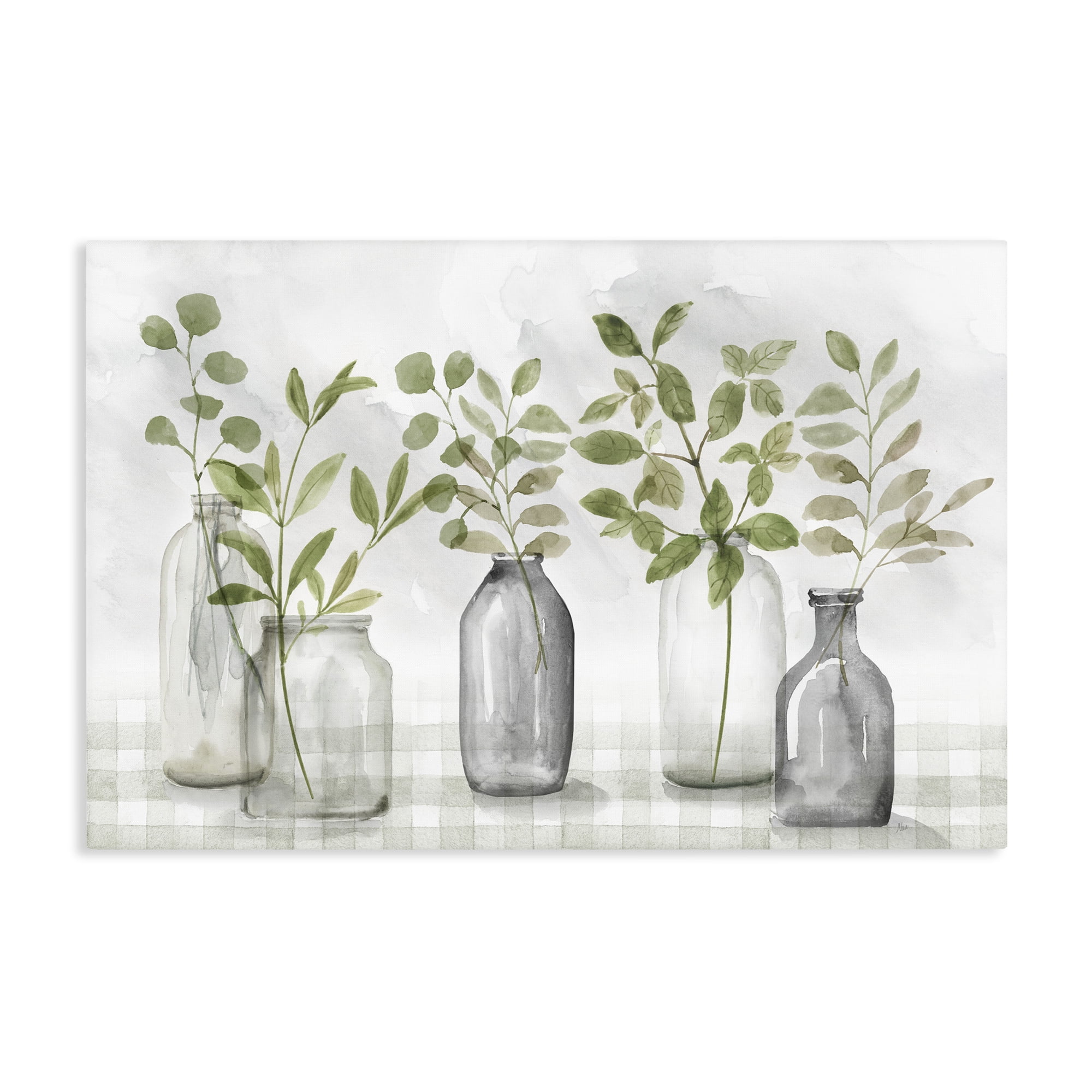 Stupell Industries Greenery Leaves in Vases Canvas Wall Art, design by Nan