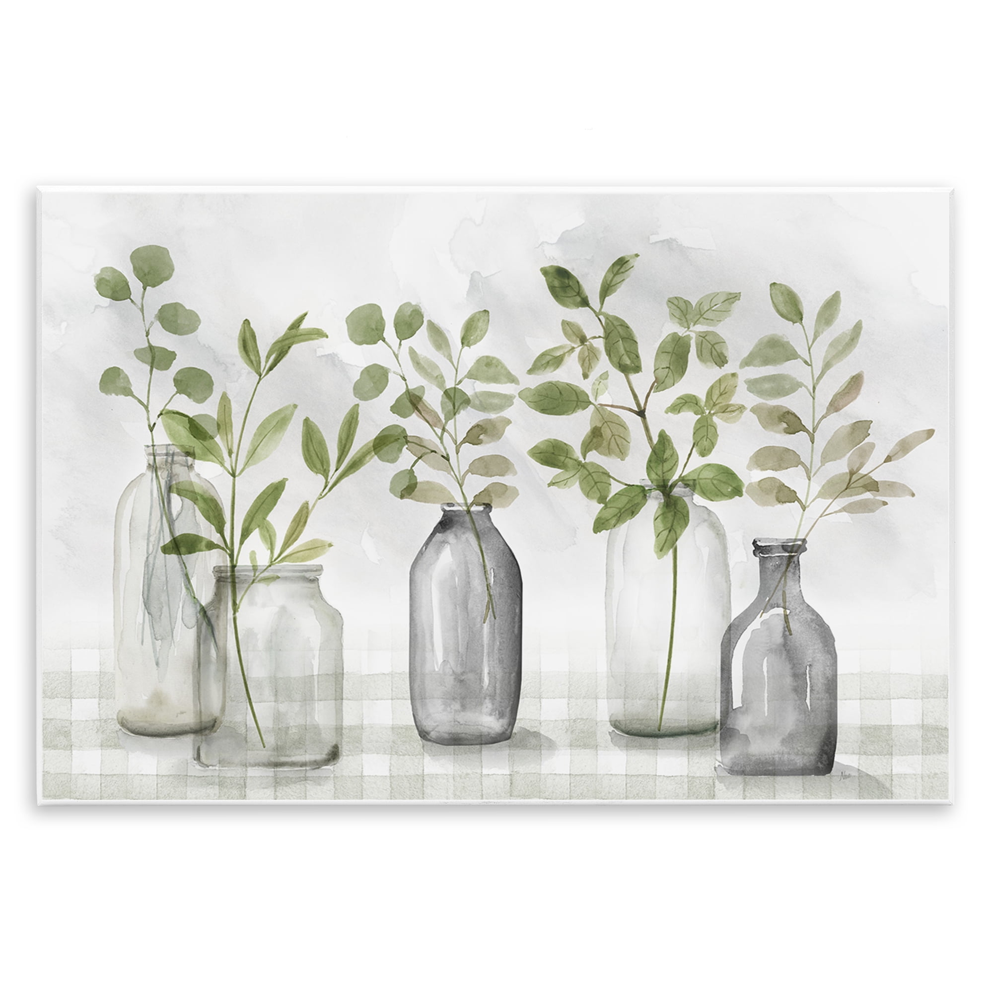 Stupell Industries Greenery Leaves in Vases Wall Plaque Art, design by Nan