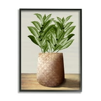 Stupell Industries Greenery in Woven Planter Botanical & Floral Painting Black Framed Art Print Wall Art, 11 x 14