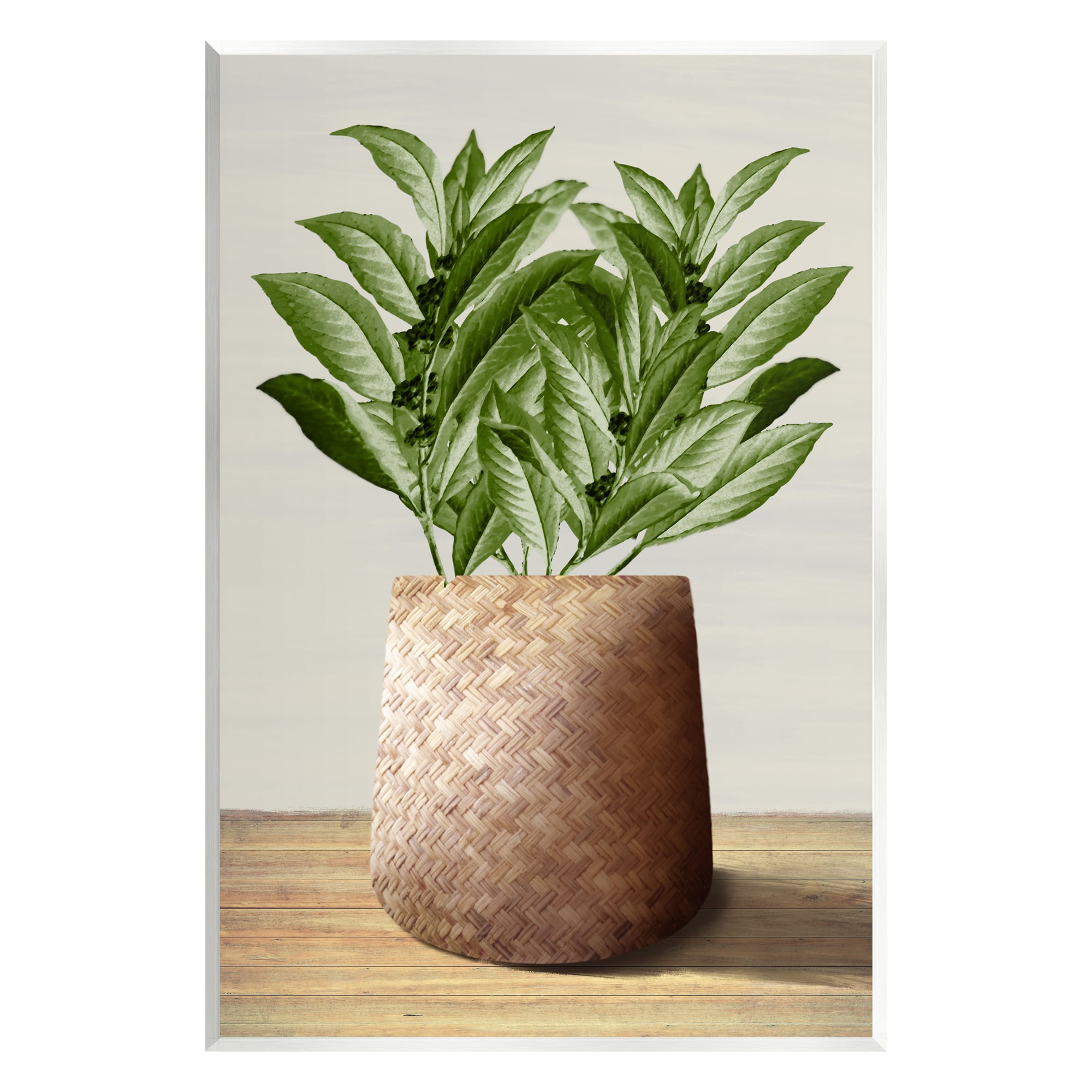 Stupell Industries Greenery in Woven Planter Botanical & Floral Painting Unframed Art Print Wall Art, 10 x 15
