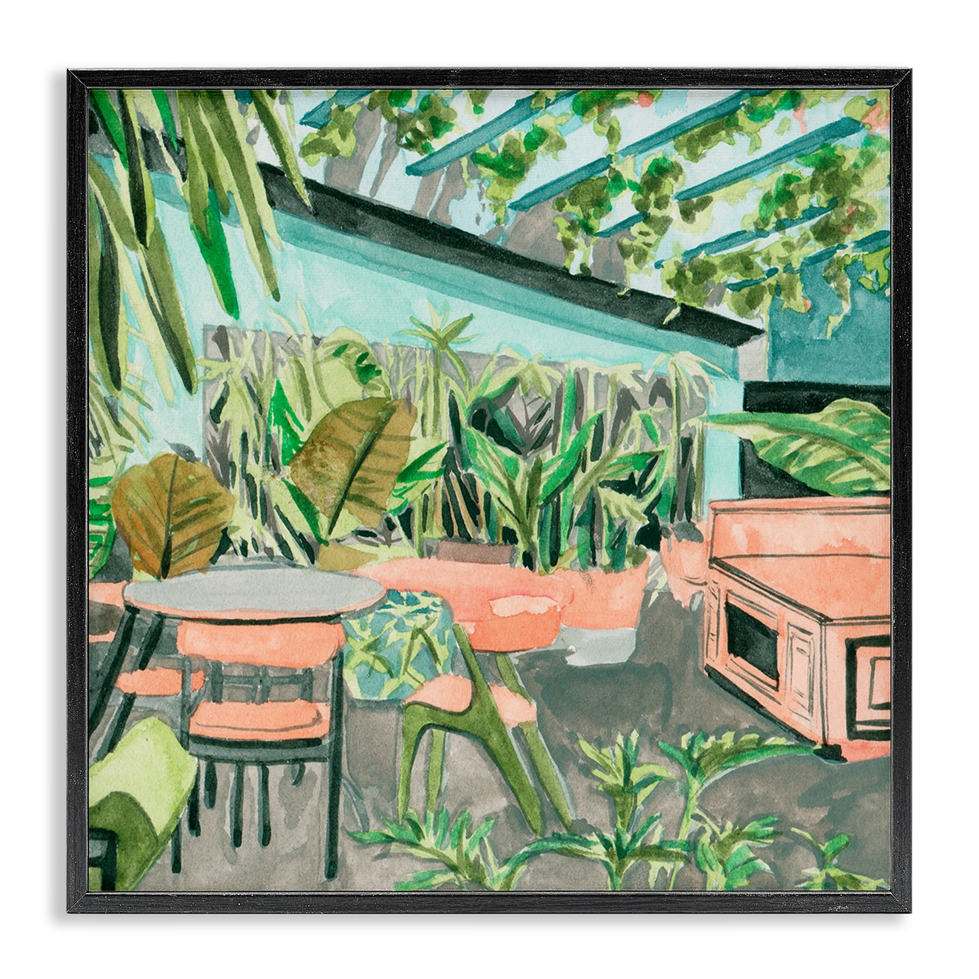 Stupell Industries Greenhouse Plants Café Furniture Painting Black Framed Art Print Wall Art, 12 x 12