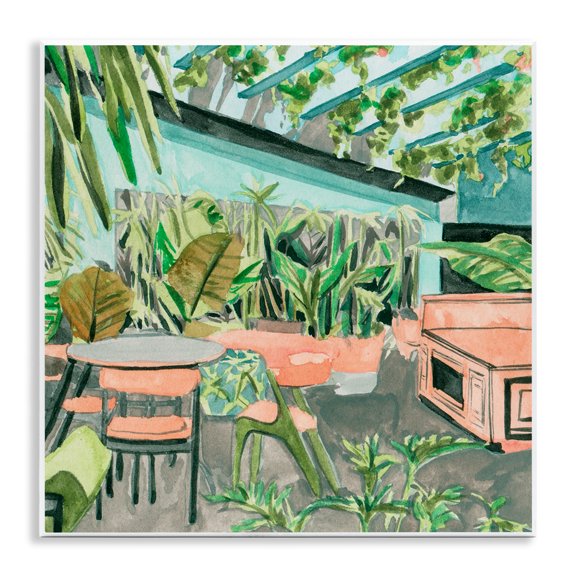 Stupell Industries Greenhouse Plants Café Furniture Painting Unframed Art Print Wall Art, 12 x 12