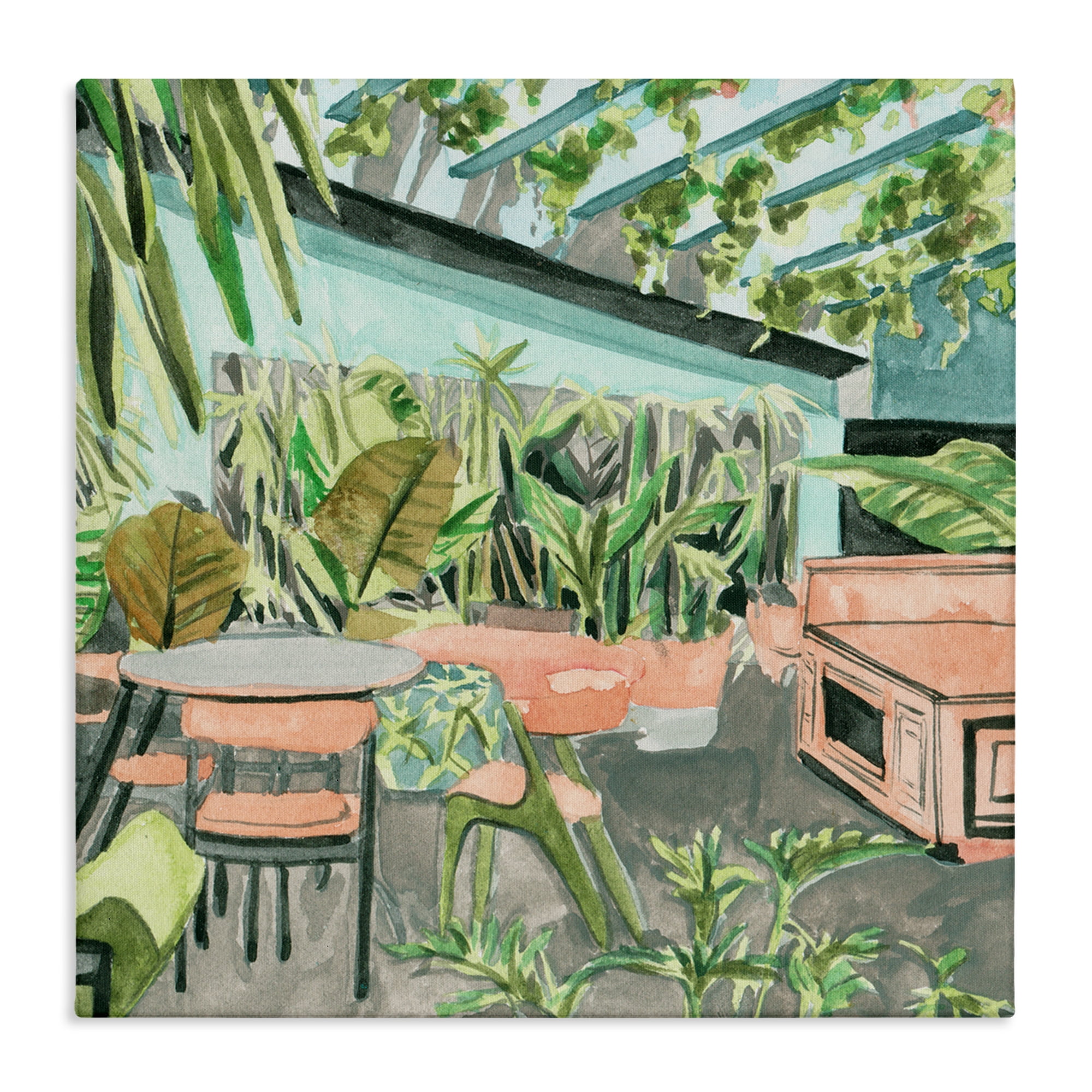 Stupell Industries Greenhouse Plants Café Furniture Painting Wrapped Canvas Art Print Wall Art, 17 x 17