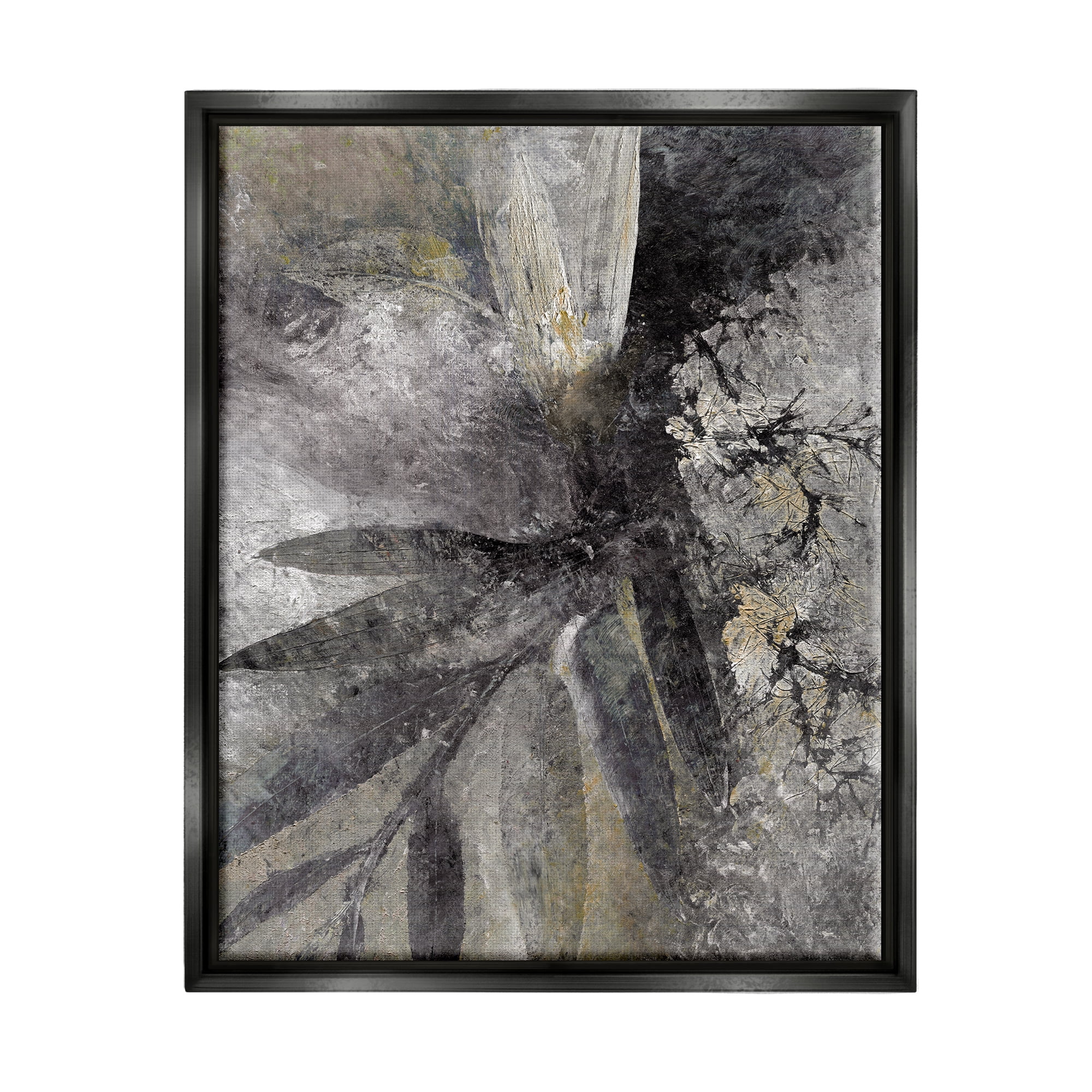 Stupell Industries Grey Abstract Botanical Abstract Painting Black Floater Framed Canvas Art Print Wall Art, 17 x 21