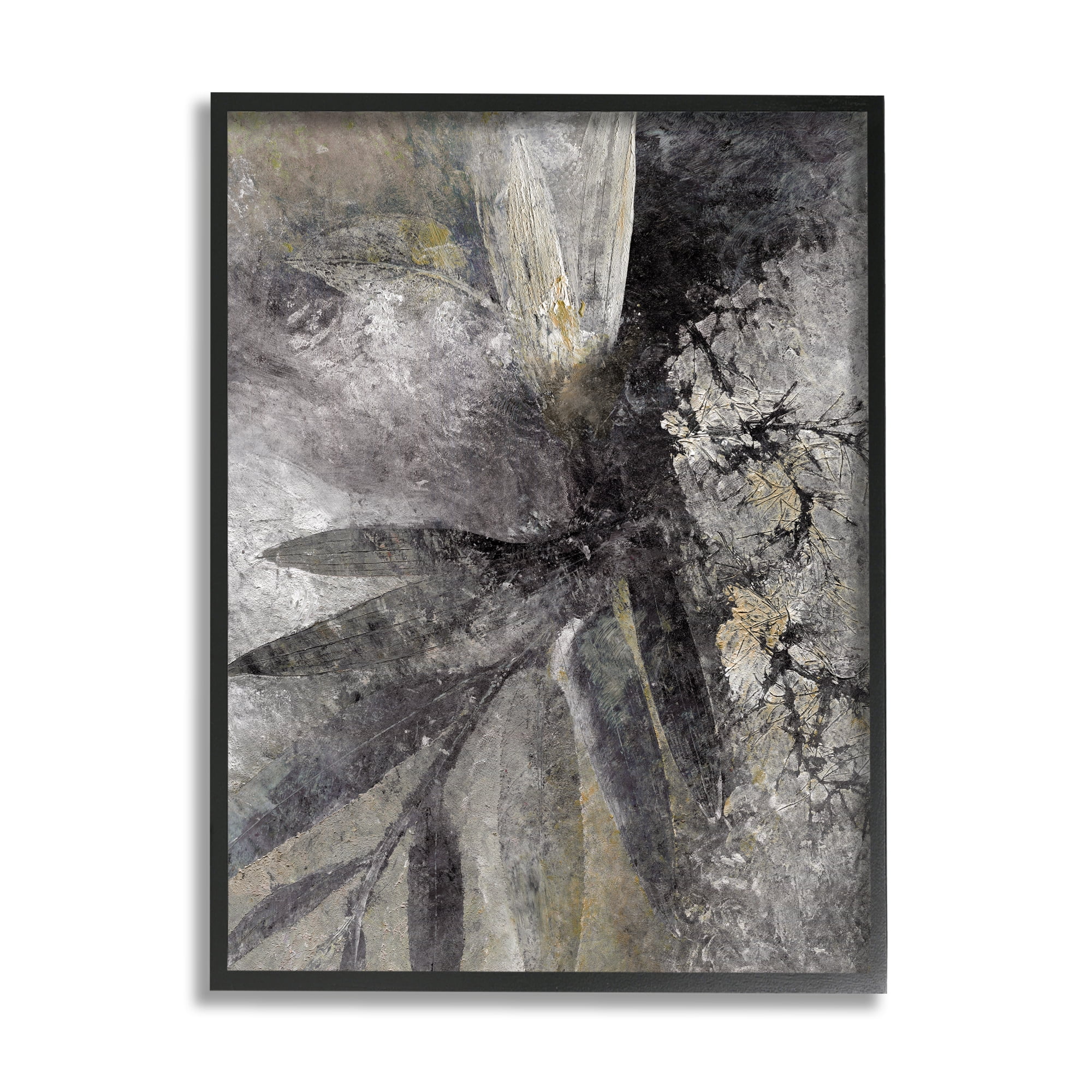 Stupell Industries Grey Abstract Botanical Abstract Painting Black Framed Art Print Wall Art, 24 x 30
