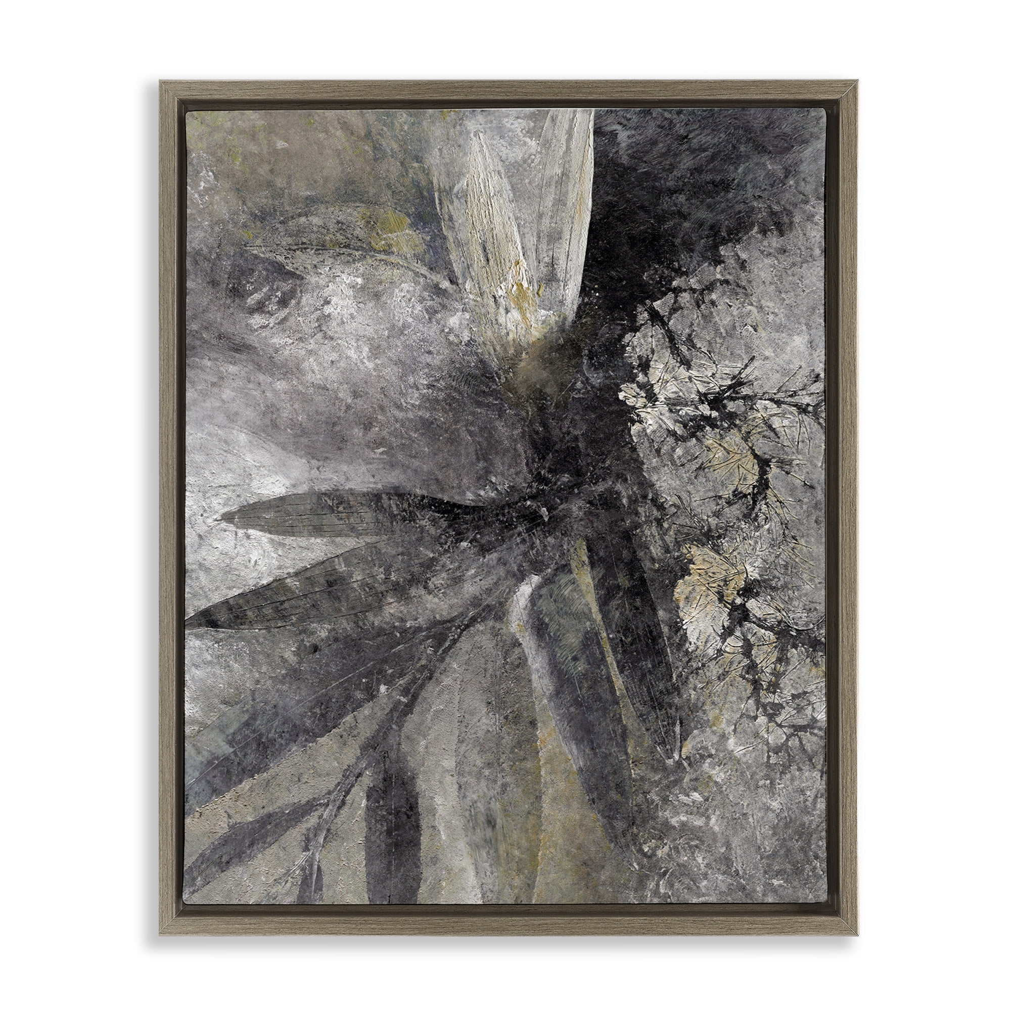Stupell Industries Grey Abstract Botanical Abstract Painting Brown Floater Framed Canvas Art Print Wall Art, 25 x 31
