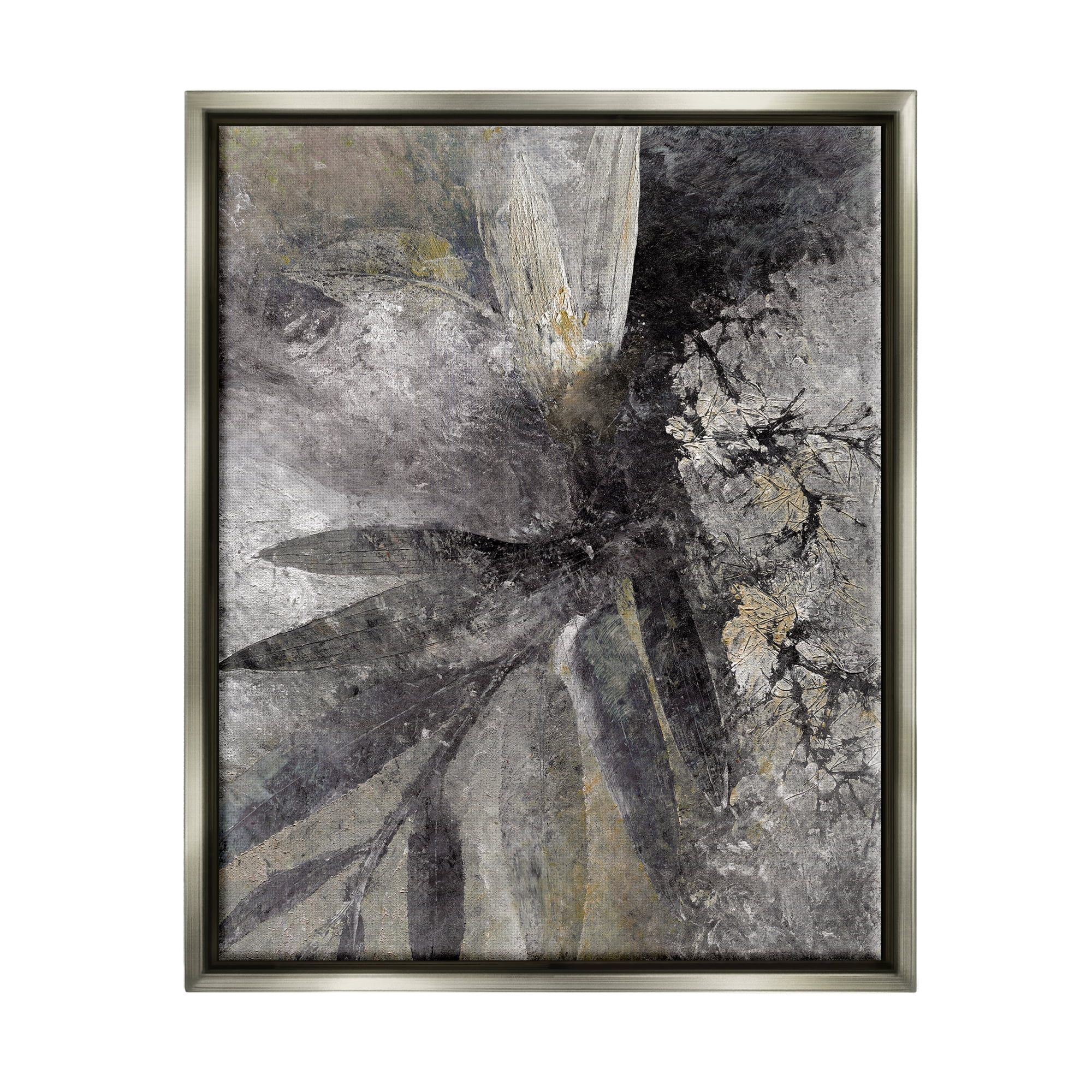 Stupell Industries Grey Abstract Botanical Abstract Painting Gray Floater Framed Canvas Art Print Wall Art, 17 x 21