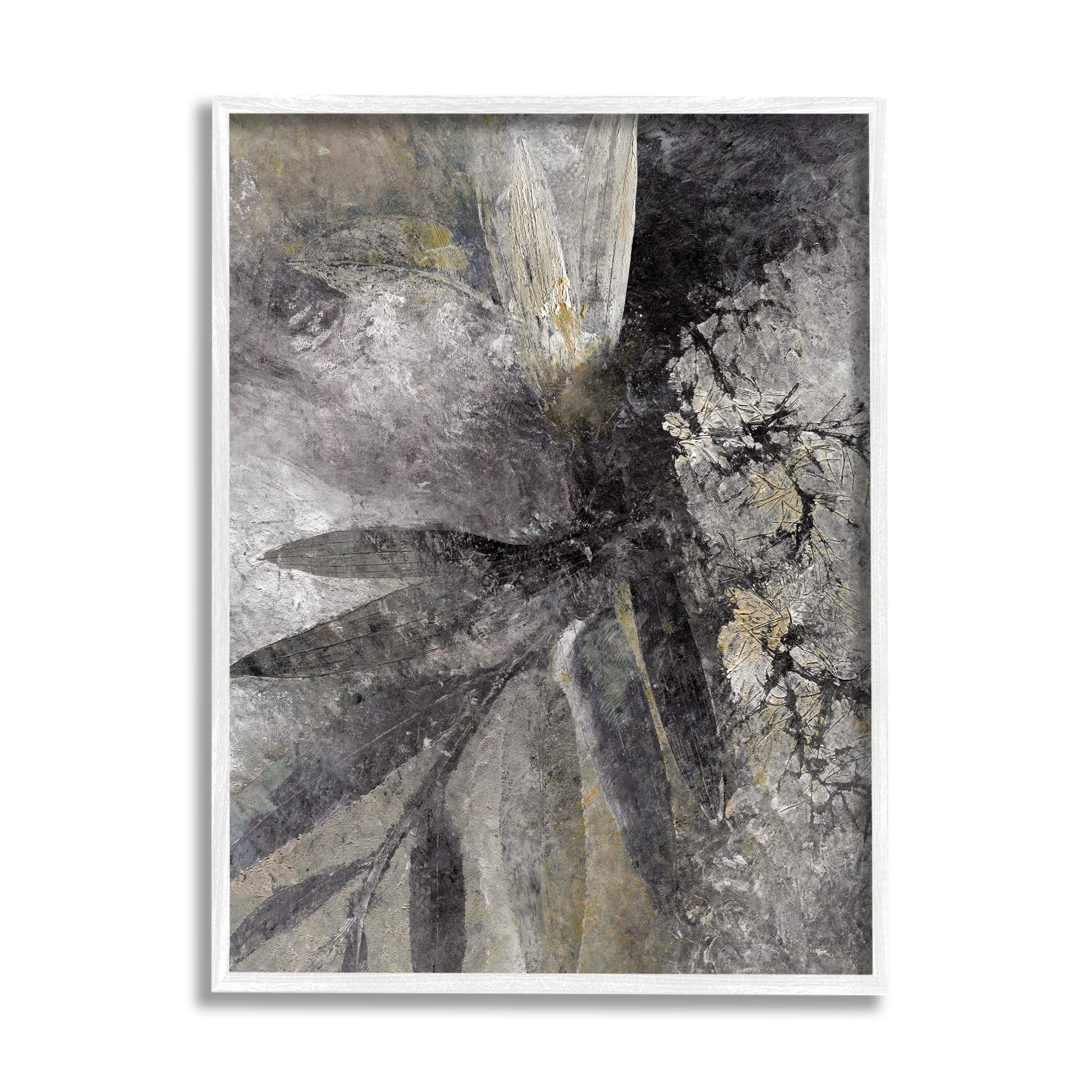 Stupell Industries Grey Abstract Botanical Abstract Painting White Framed Art Print Wall Art, 16 x 20