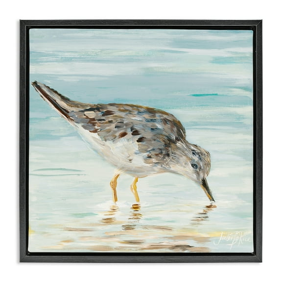 Stupell Industries Grey Beach Sandpiper Animals & Insects Painting Black Floater Framed Canvas Art Print Wall Art, 18 x 18