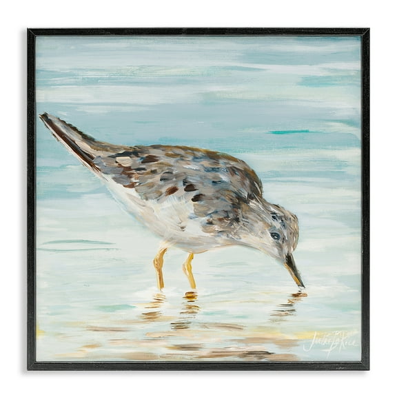 Stupell Industries Grey Beach Sandpiper Animals & Insects Painting Black Framed Art Print Wall Art, 12 x 12