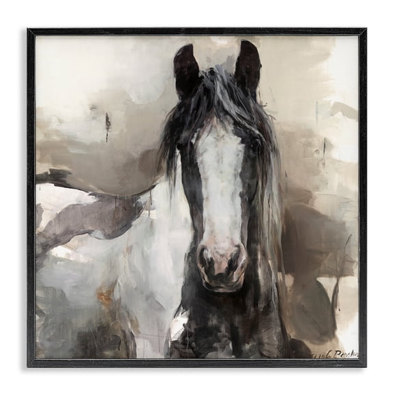 Stupell Industries Grey & Beige Horse Abstract Animals & Insects Painting Black Framed Art Print Wall Art, 12 x 12