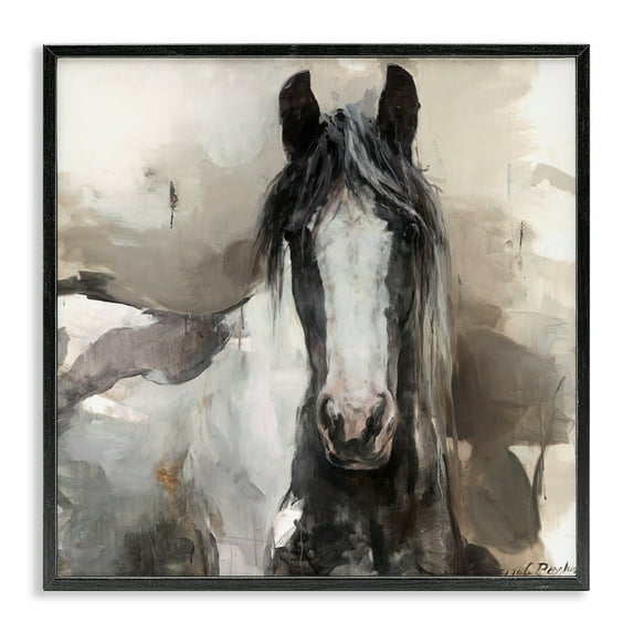 Stupell Industries Grey & Beige Horse Abstract Animals & Insects Painting Black Framed Art Print Wall Art, 17 x 17