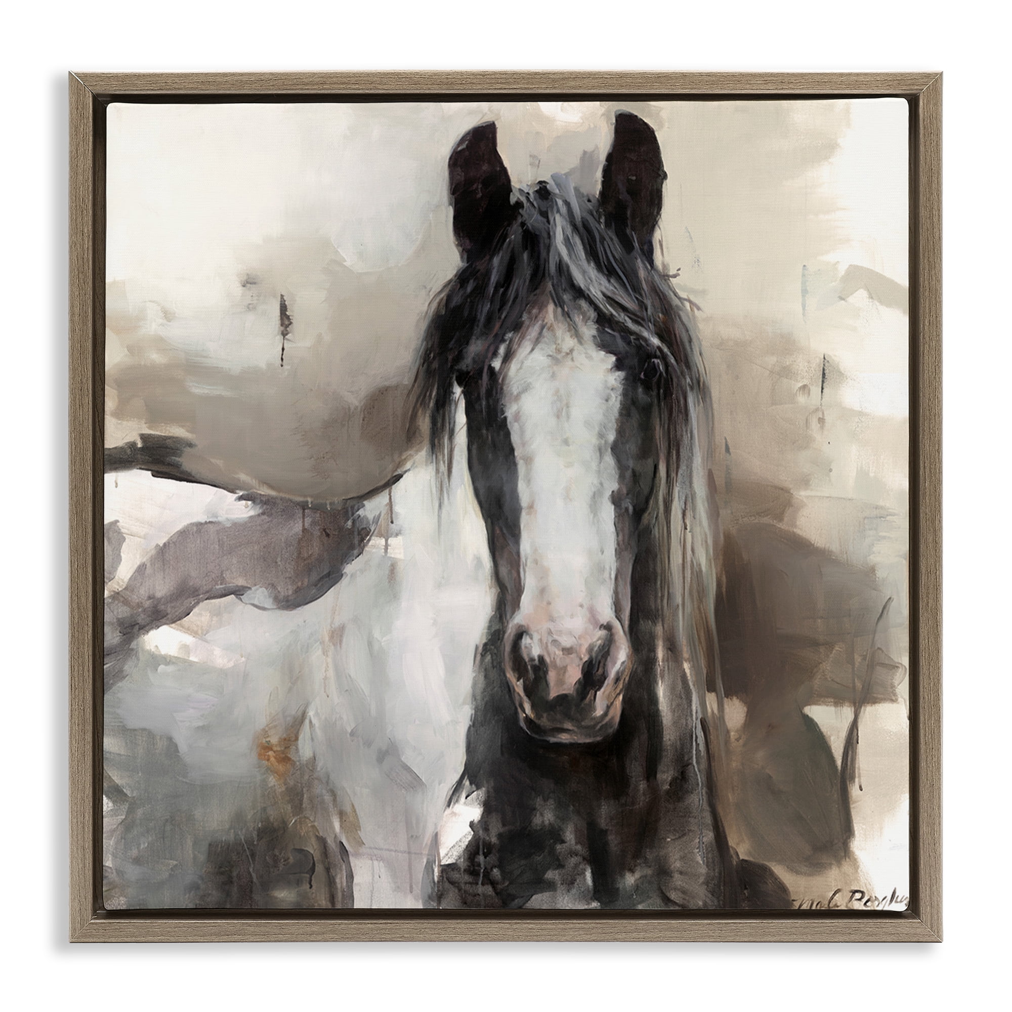 Stupell Industries Grey & Beige Horse Abstract Animals & Insects Painting Brown Floater Framed Canvas Art Print Wall Art, 18 x 18