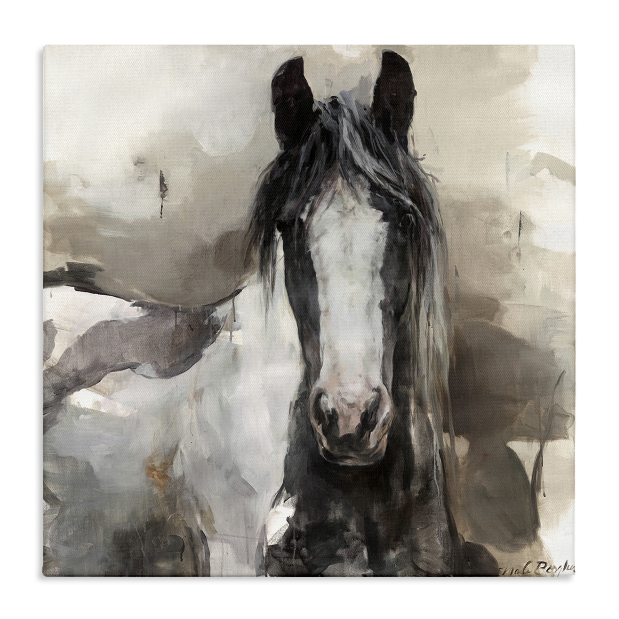 Stupell Industries Grey & Beige Horse Abstract Animals & Insects Painting Gallery Wrapped Canvas Art Print Wall Art, 24 x 24